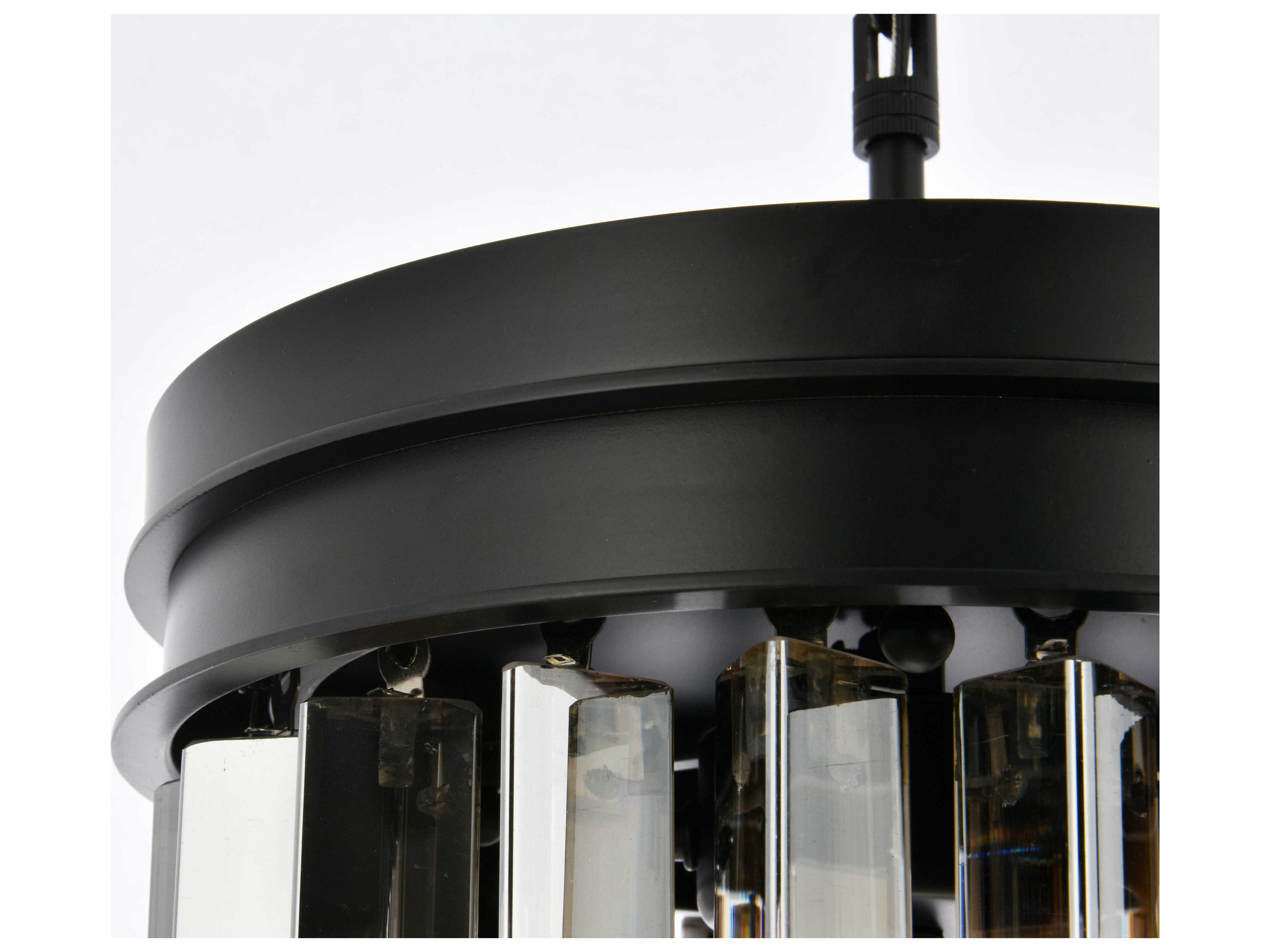 Elegant Lighting Sydney 3-Light Matte Black Silver Crystal Drum Pendant