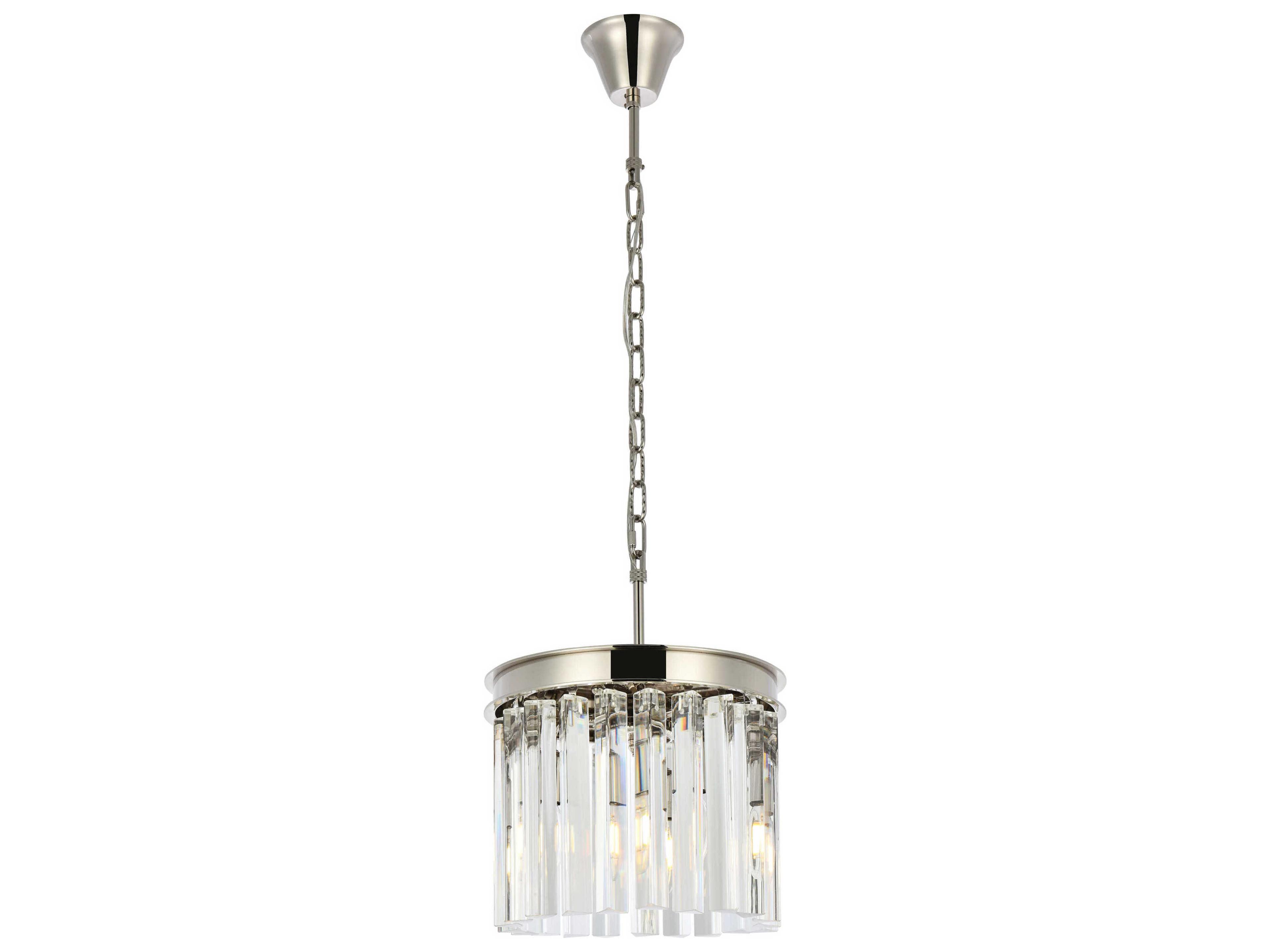 Sydney 3-Light Polished Nickel Clear Crystal Drum Pendant