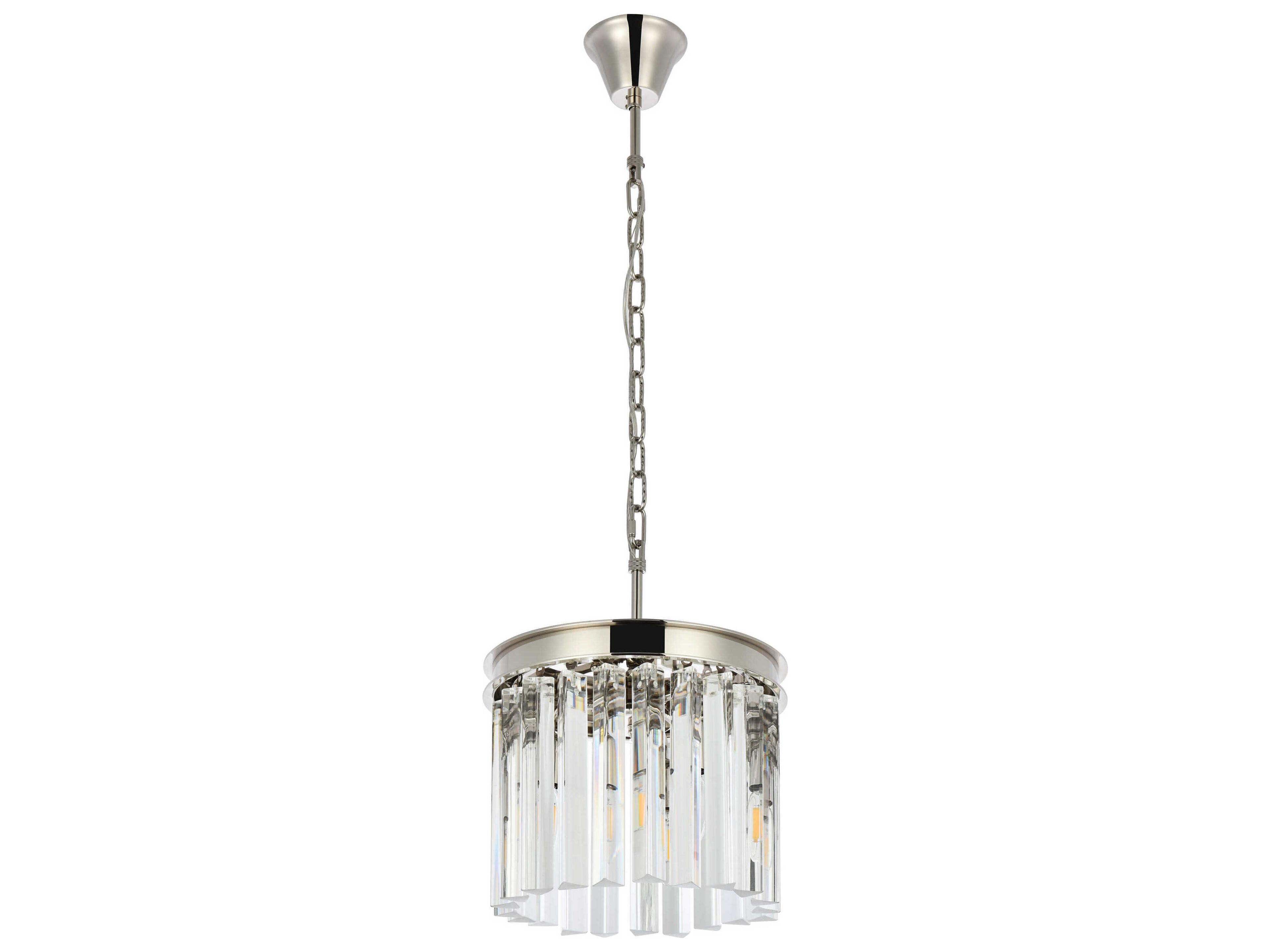 Elegant Lighting Sydney 3-Light Polished Nickel Clear Crystal Drum Pendant