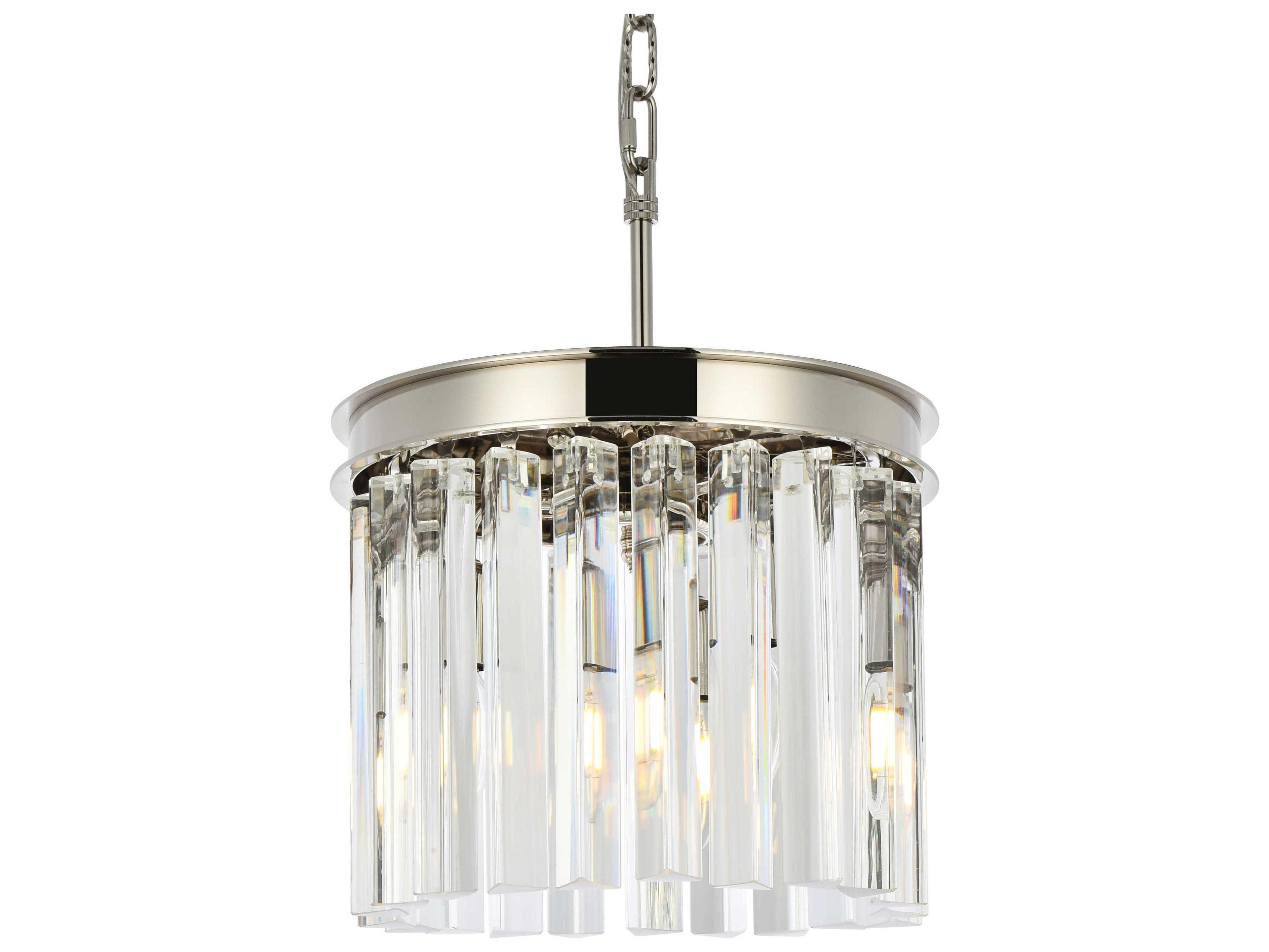 Elegant Lighting Sydney 3-Light Polished Nickel Clear Crystal Drum Pendant