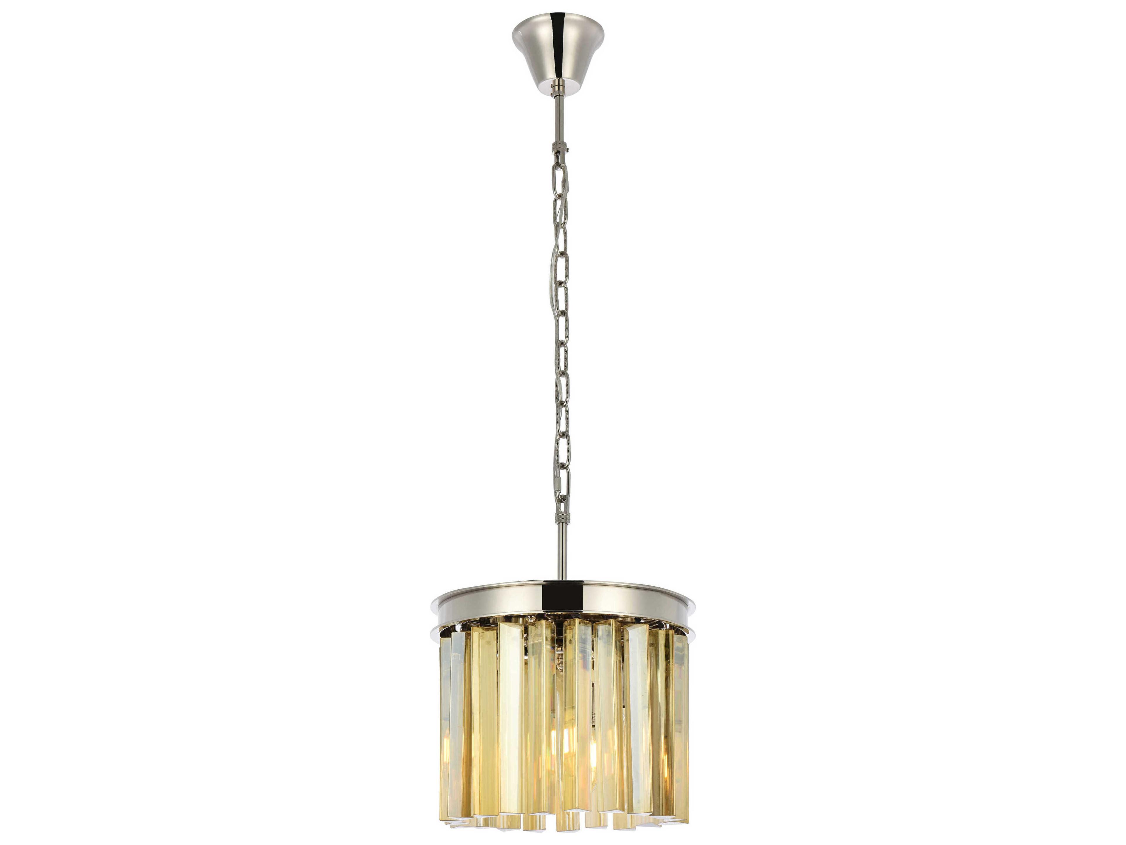 Sydney 3-Light Polished Nickel Gold Crystal Drum Pendant