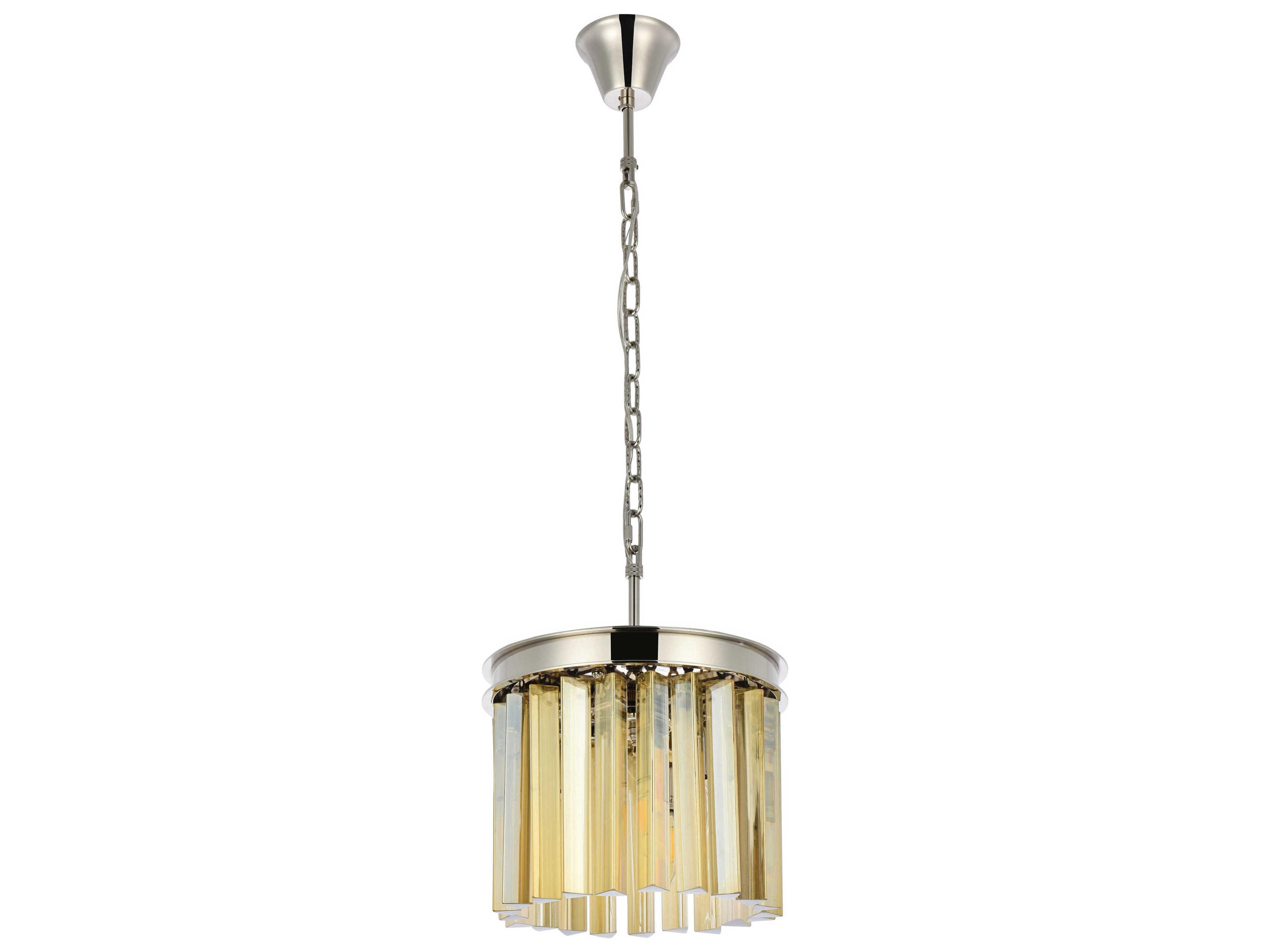Elegant Lighting Sydney 3-Light Polished Nickel Gold Crystal Drum Pendant