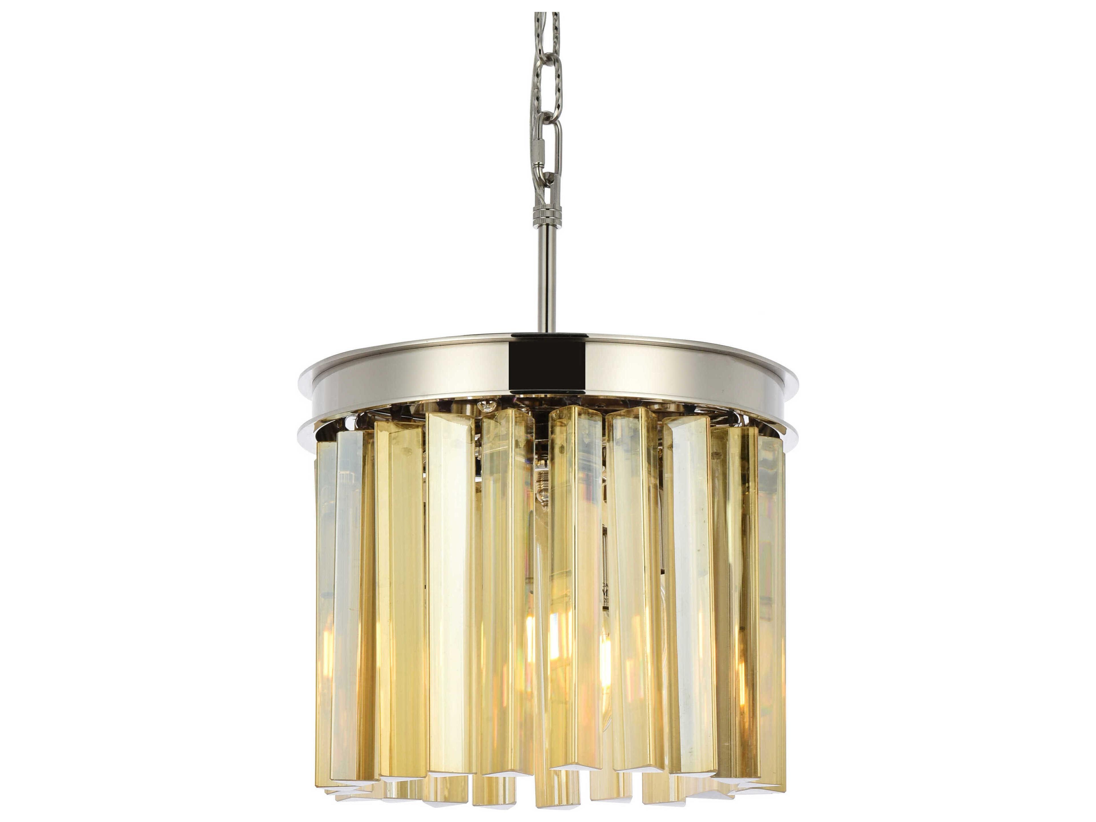 Elegant Lighting Sydney 3-Light Polished Nickel Gold Crystal Drum Pendant