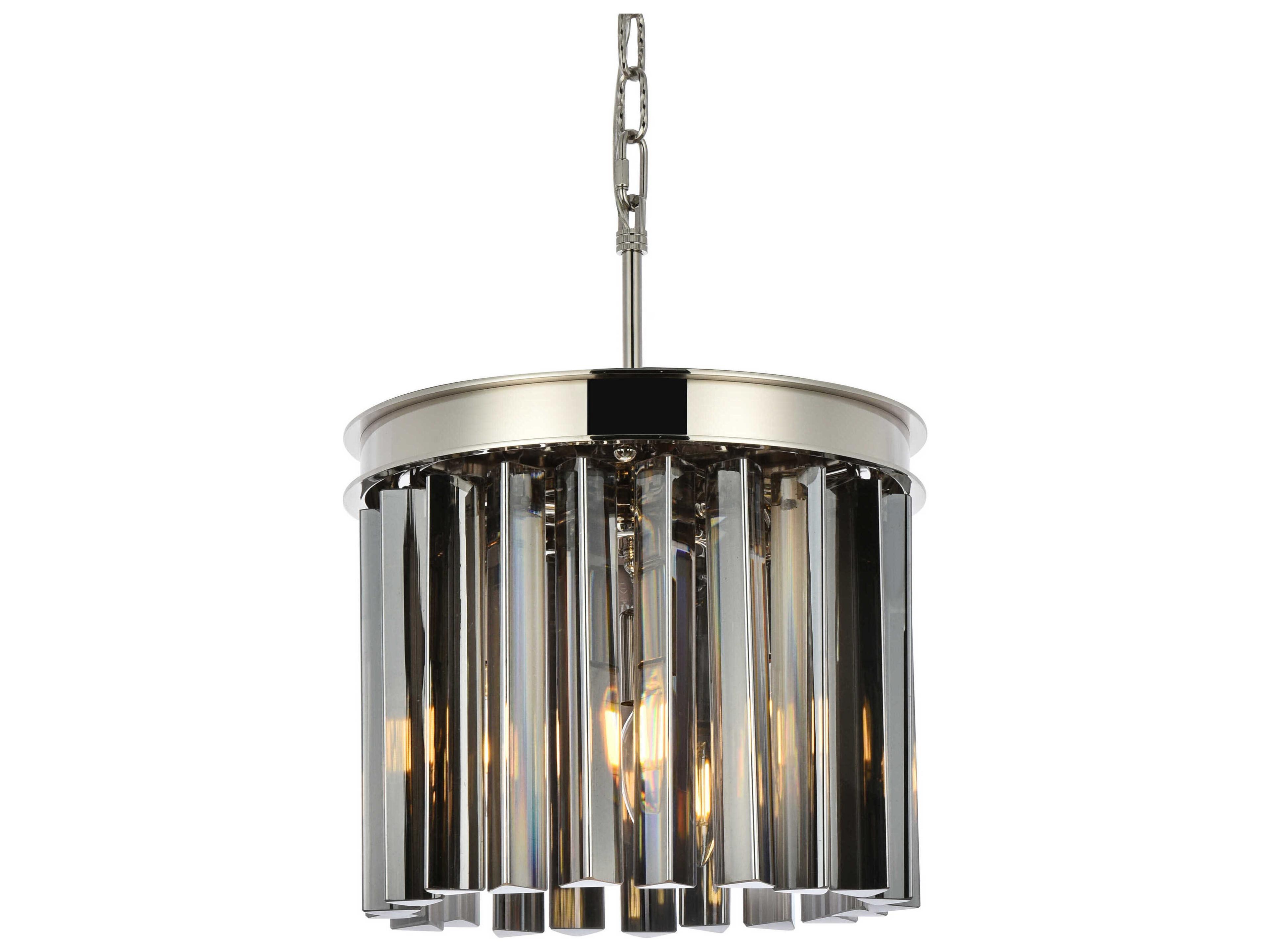 Elegant Lighting Sydney 3-Light Polished Nickel Silver Crystal Drum Pendant