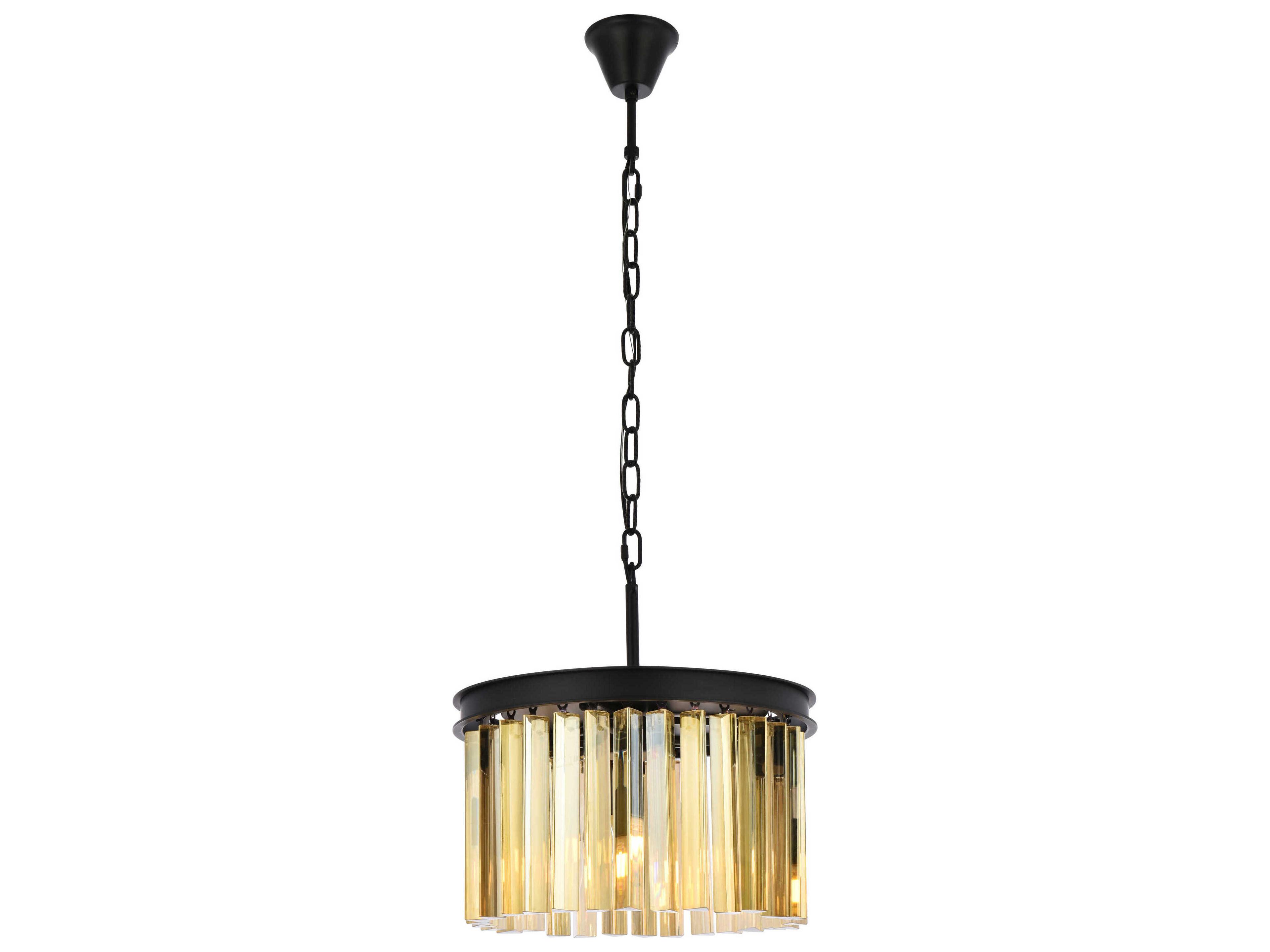 Sydney 3-Light Matte Black Gold Crystal Drum Pendant