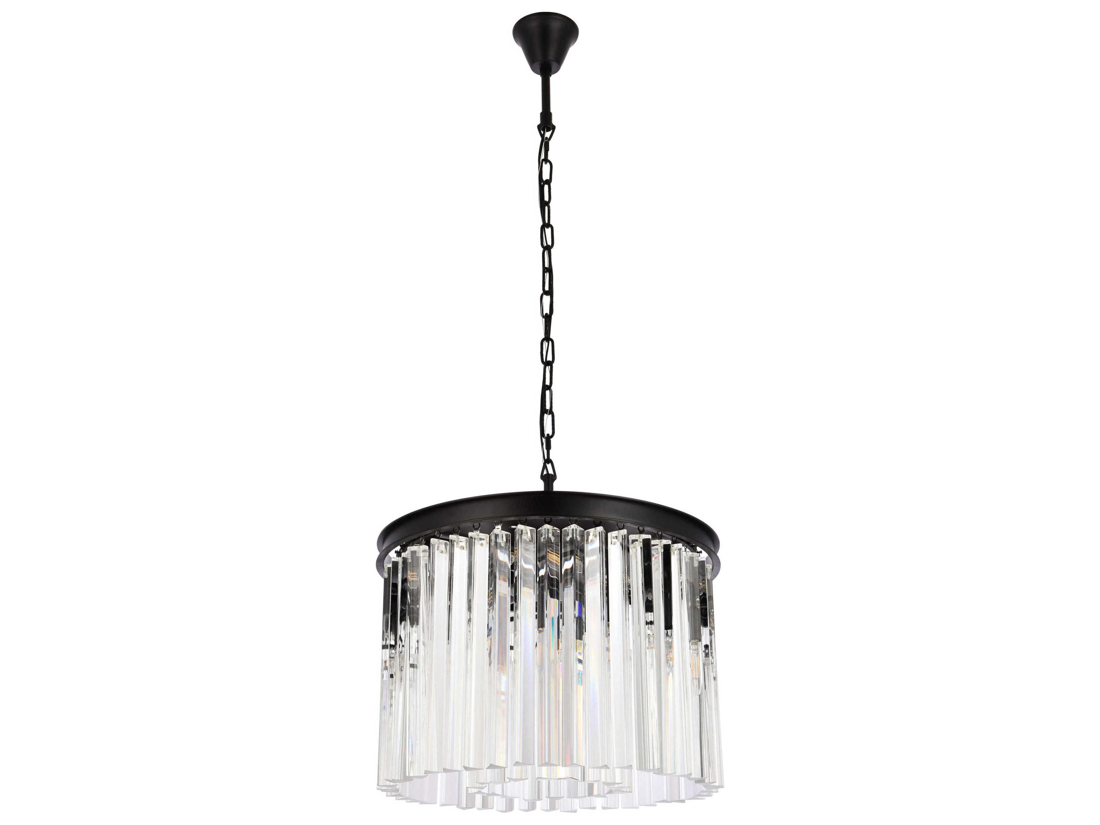 Elegant Lighting Sydney 6-Light Matte Black Clear Crystal Drum Pendant