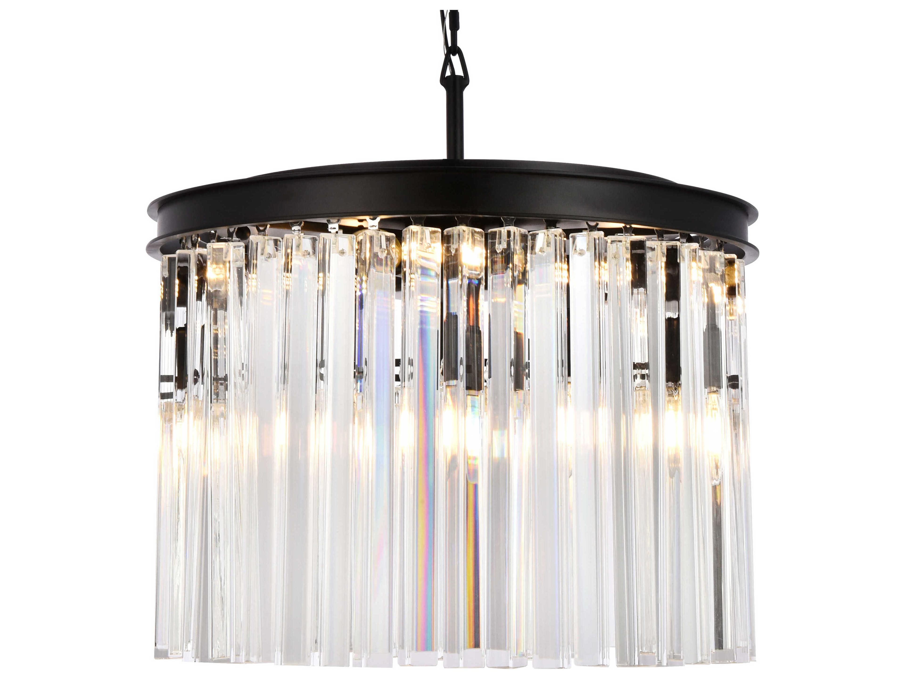 Elegant Lighting Sydney 6-Light Matte Black Clear Crystal Drum Pendant