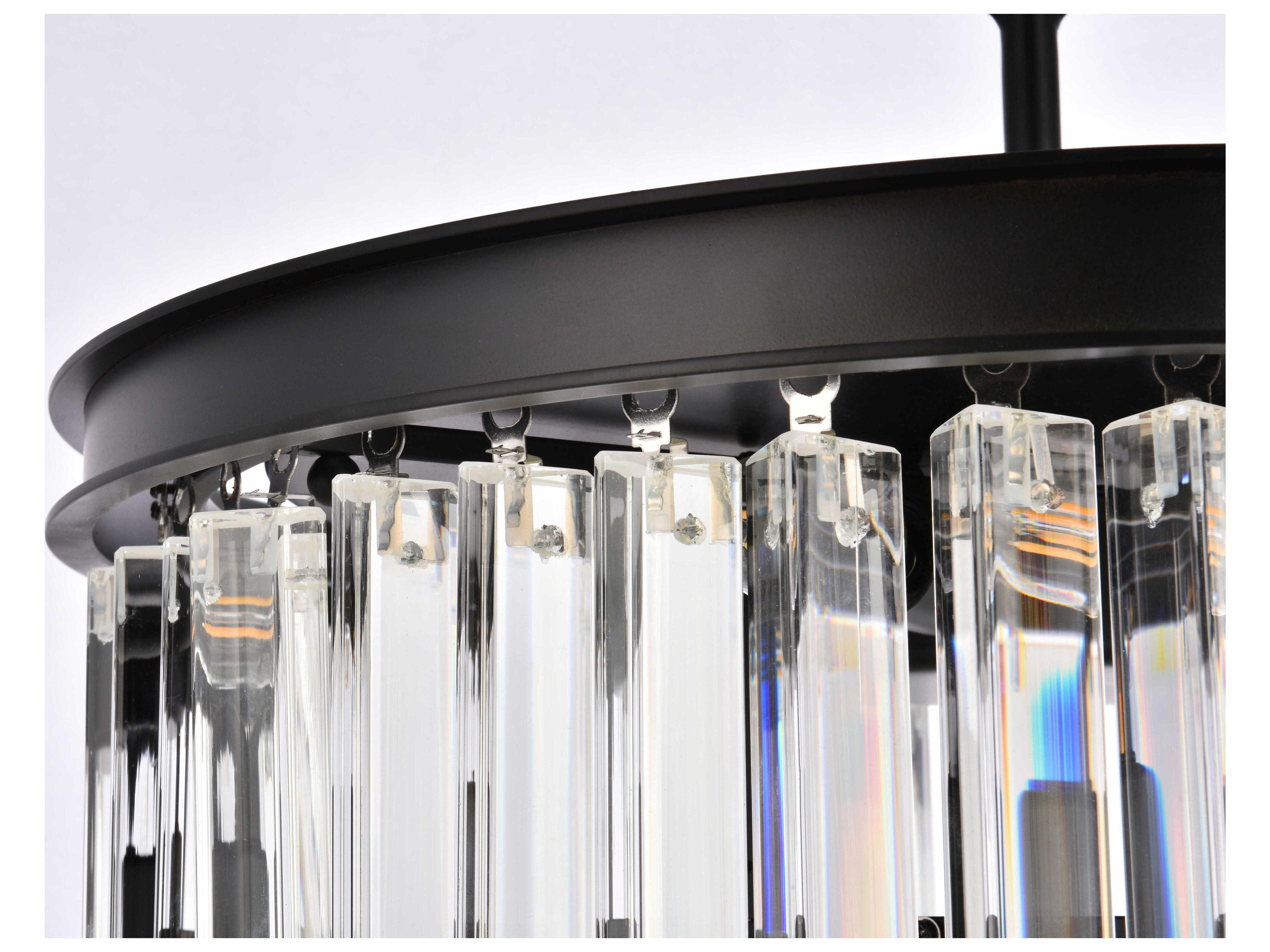 Elegant Lighting Sydney 6-Light Matte Black Clear Crystal Drum Pendant