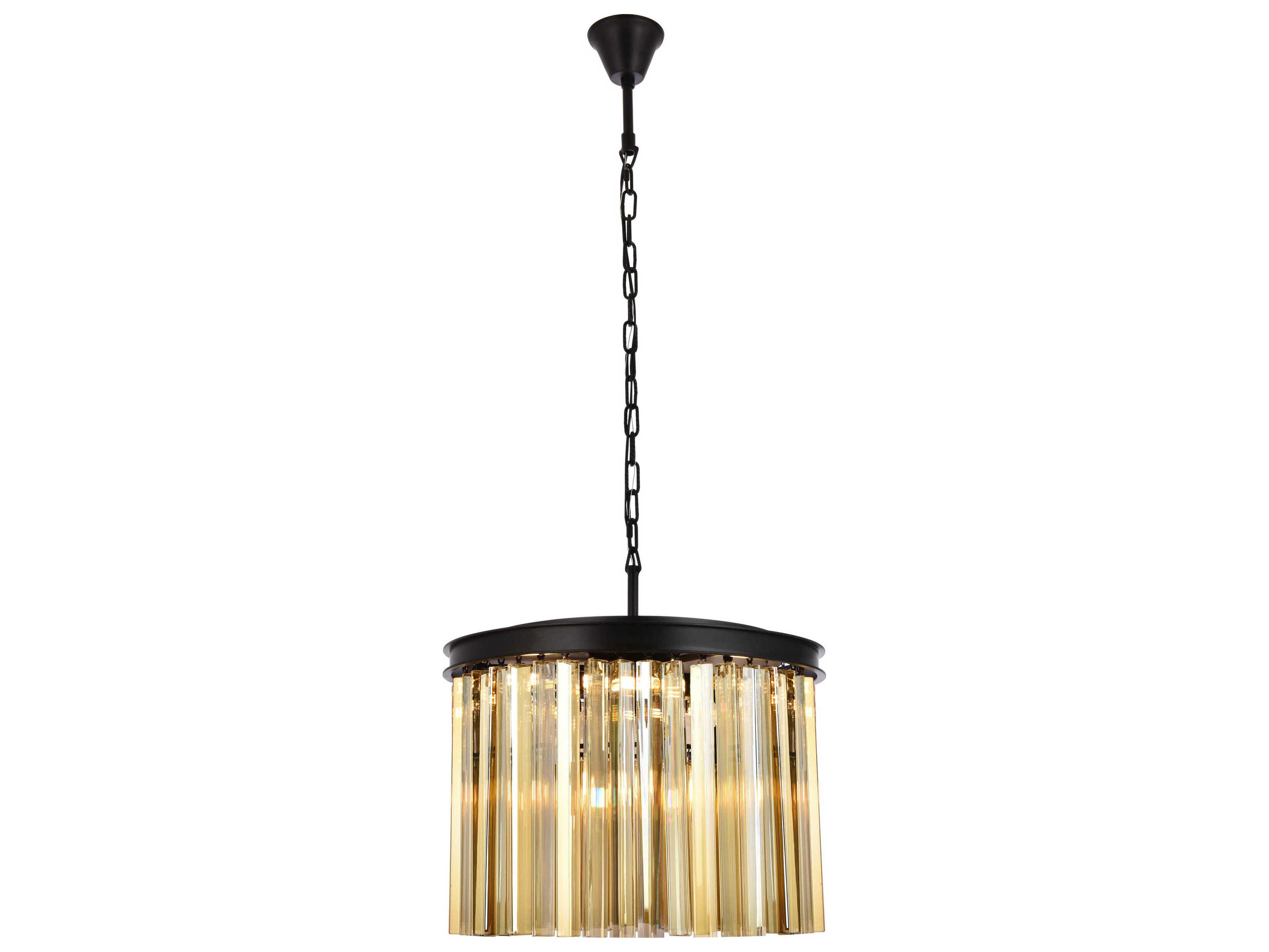 Sydney 6-Light Matte Black Gold Crystal Drum Pendant
