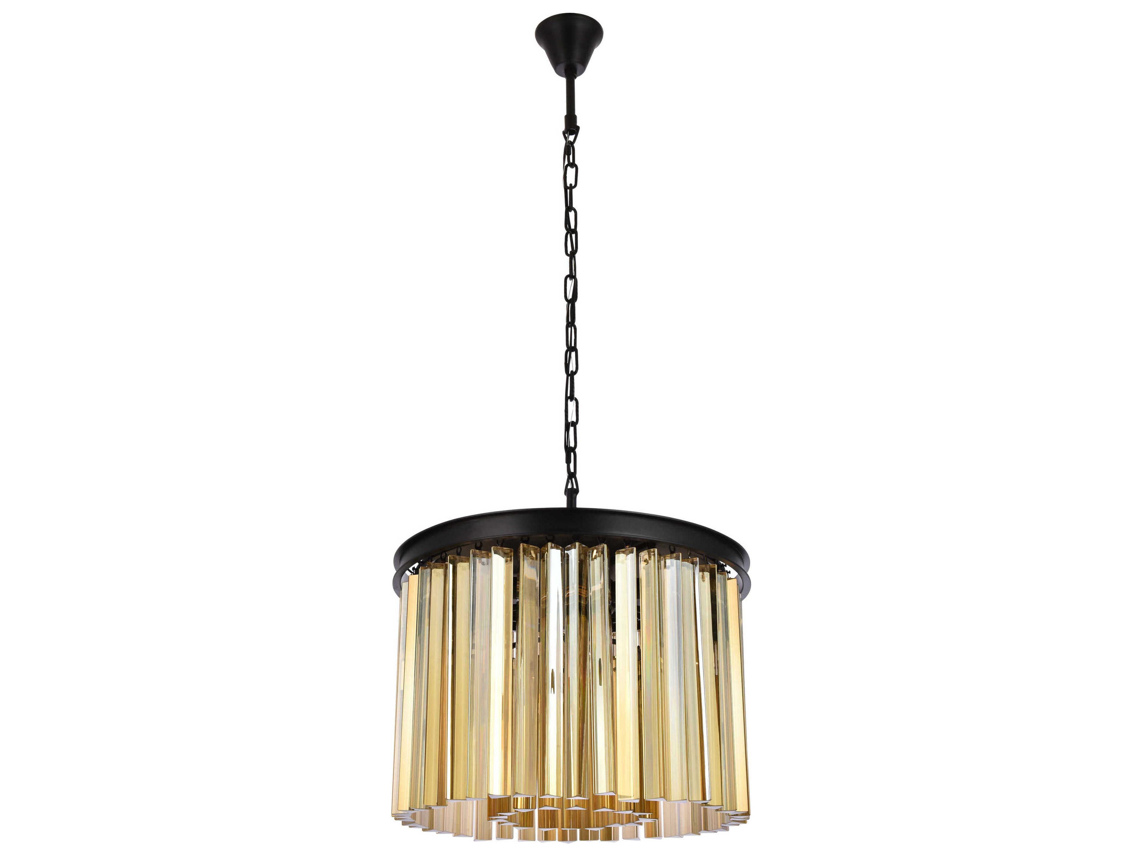 Elegant Lighting Sydney 6-Light Matte Black Gold Crystal Drum Pendant