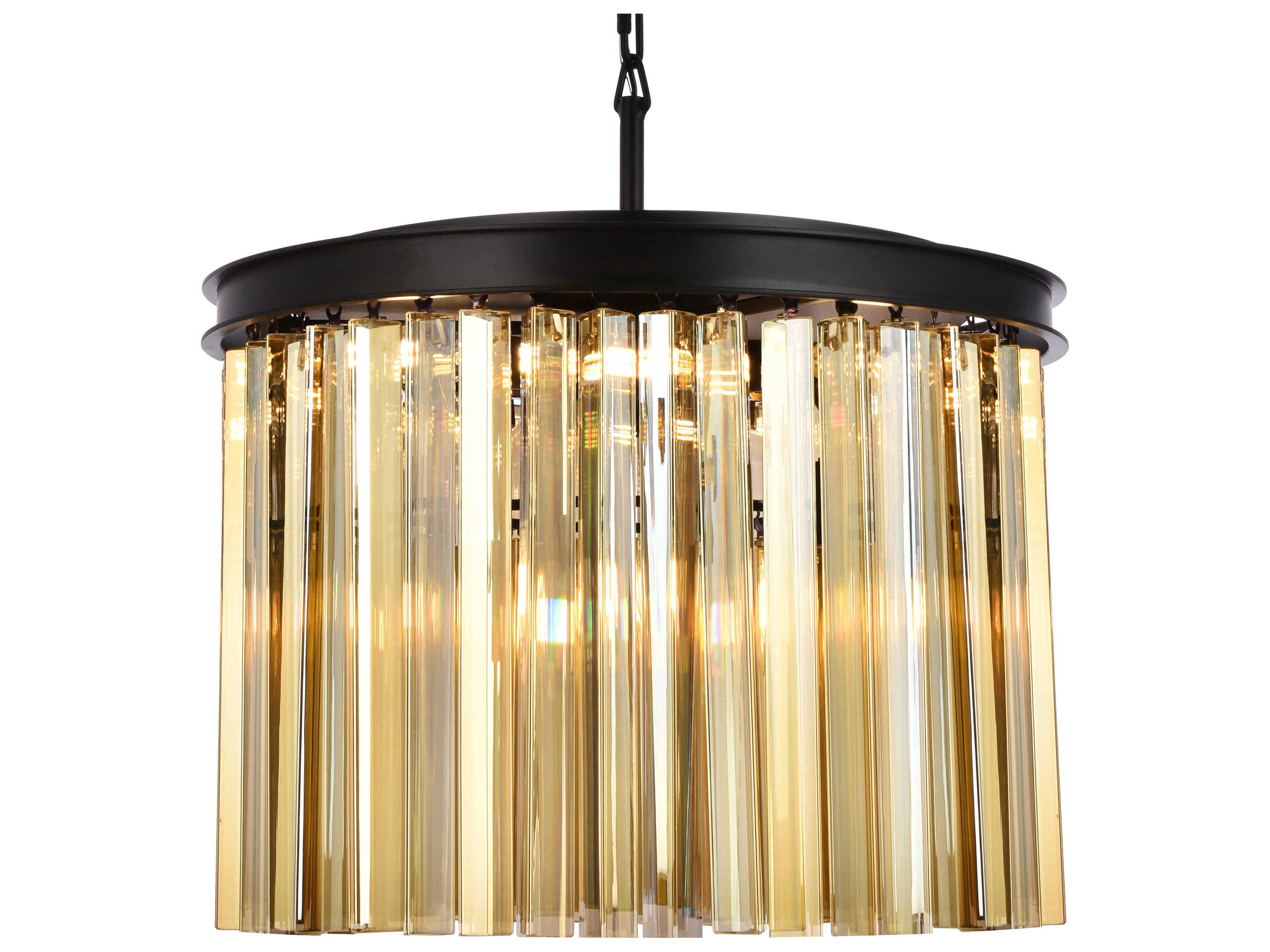 Elegant Lighting Sydney 6-Light Matte Black Gold Crystal Drum Pendant