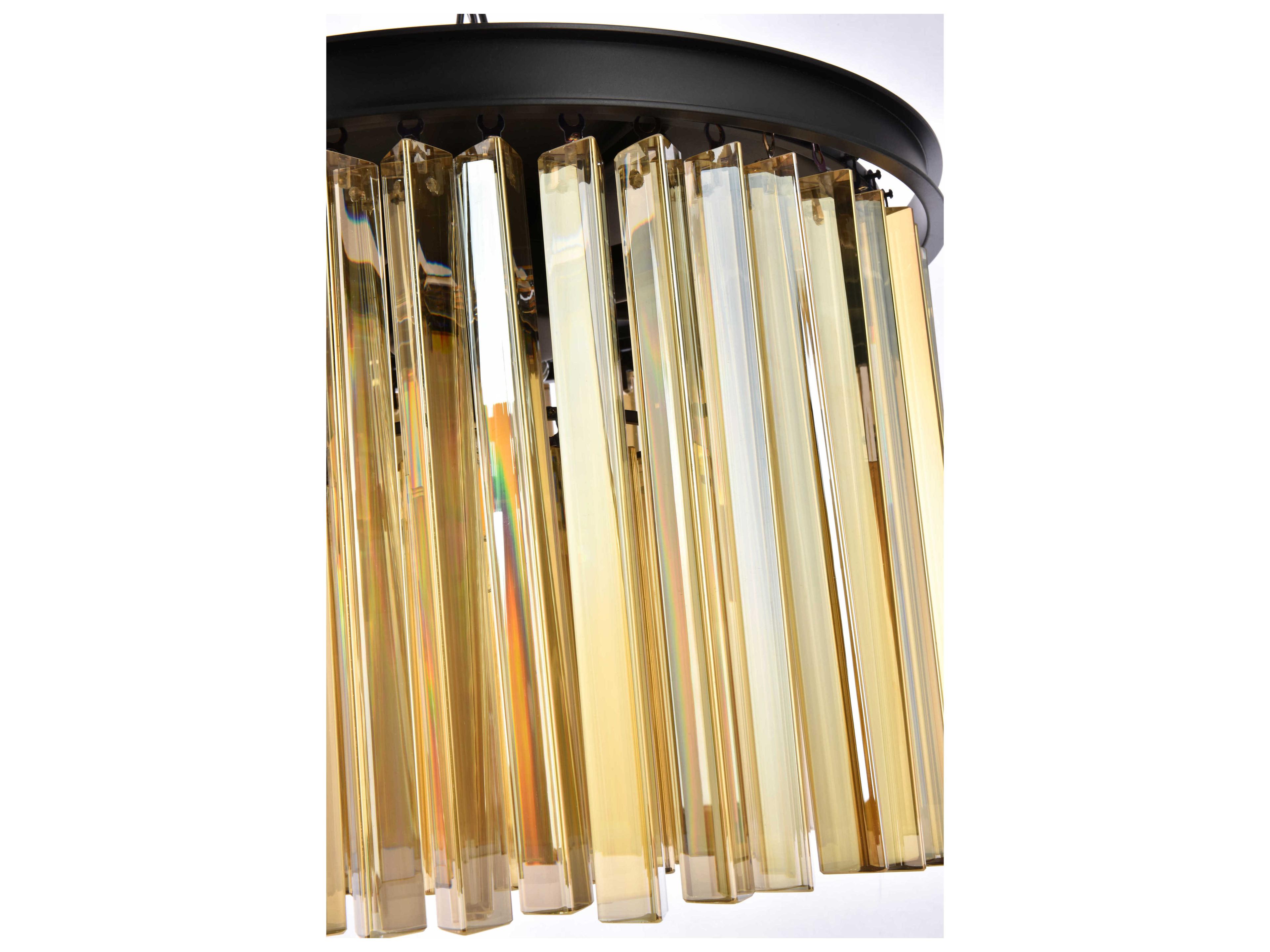 Elegant Lighting Sydney 6-Light Matte Black Gold Crystal Drum Pendant