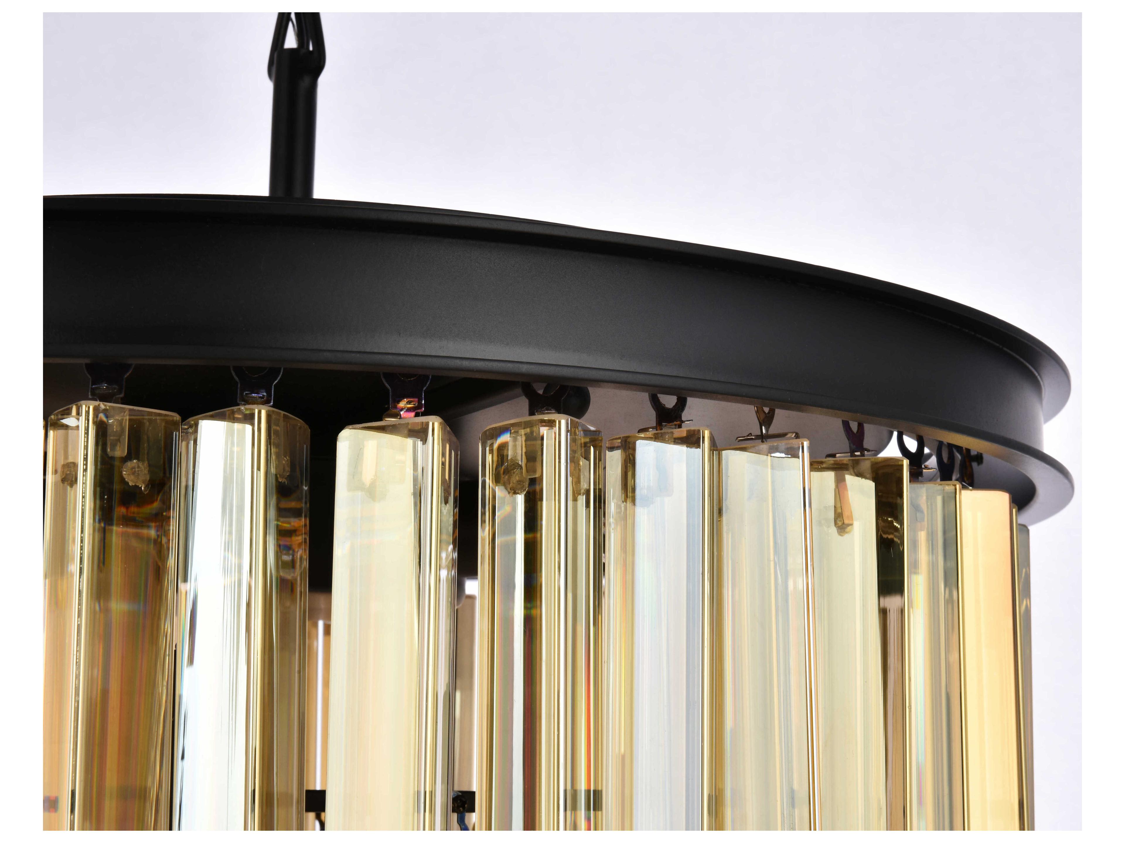 Elegant Lighting Sydney 6-Light Matte Black Gold Crystal Drum Pendant