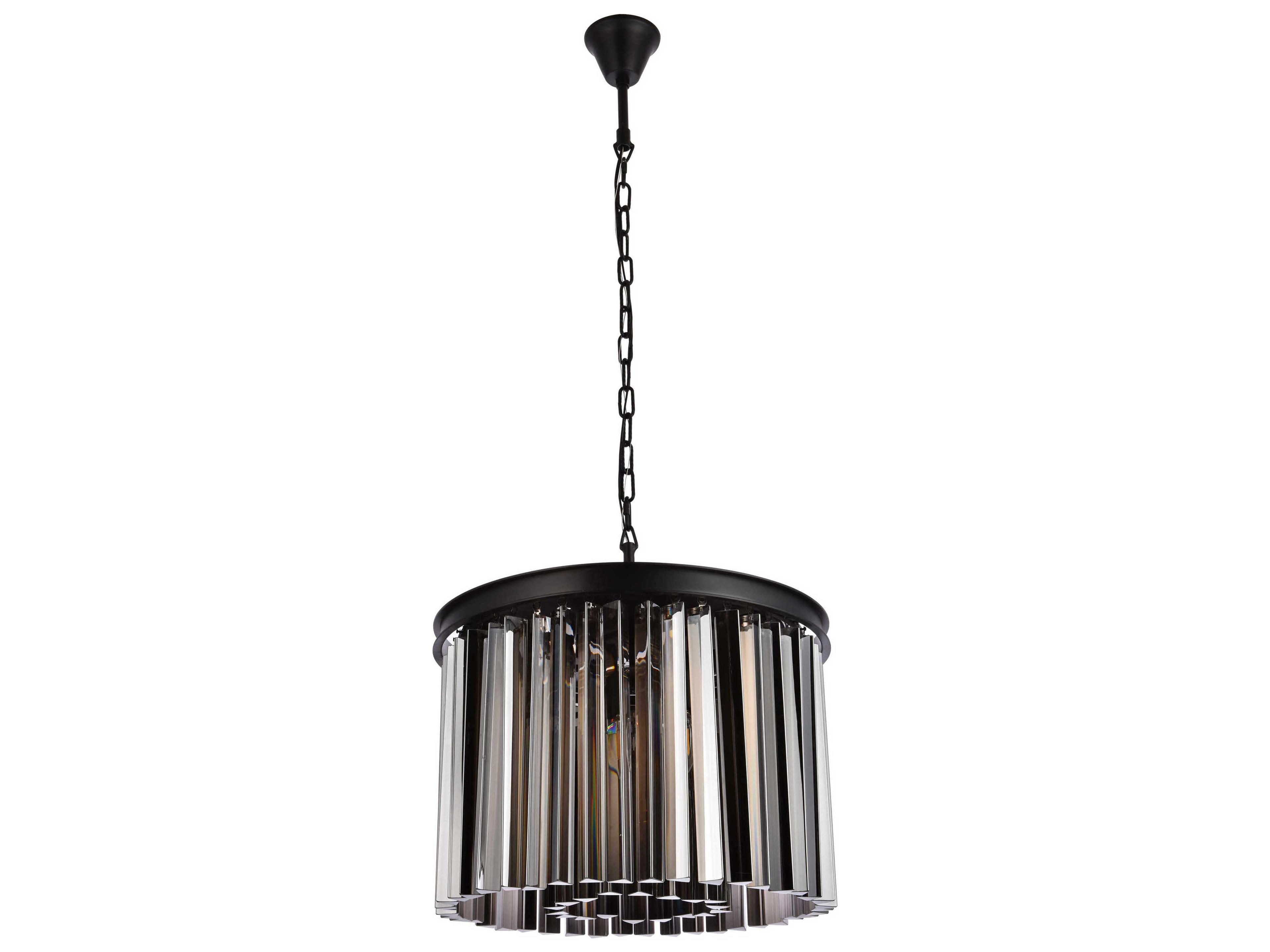 Elegant Lighting Sydney 6-Light Matte Black Silver Crystal Drum Pendant