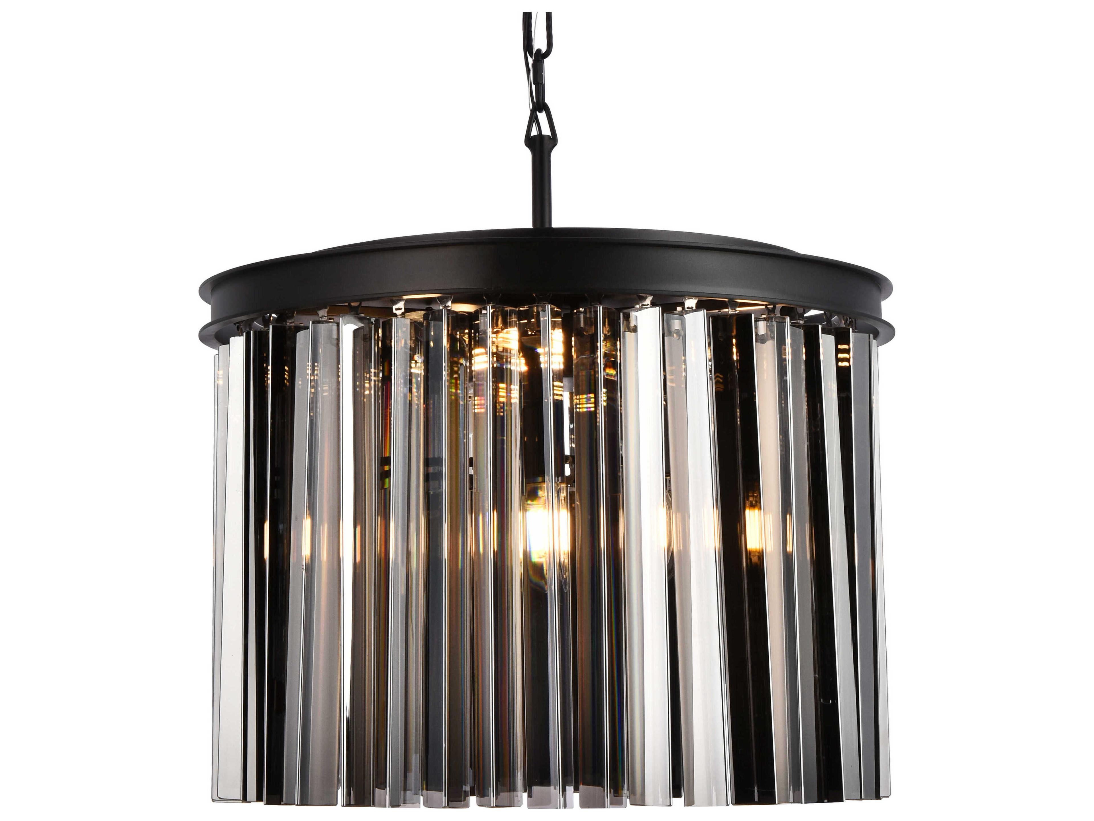 Elegant Lighting Sydney 6-Light Matte Black Silver Crystal Drum Pendant
