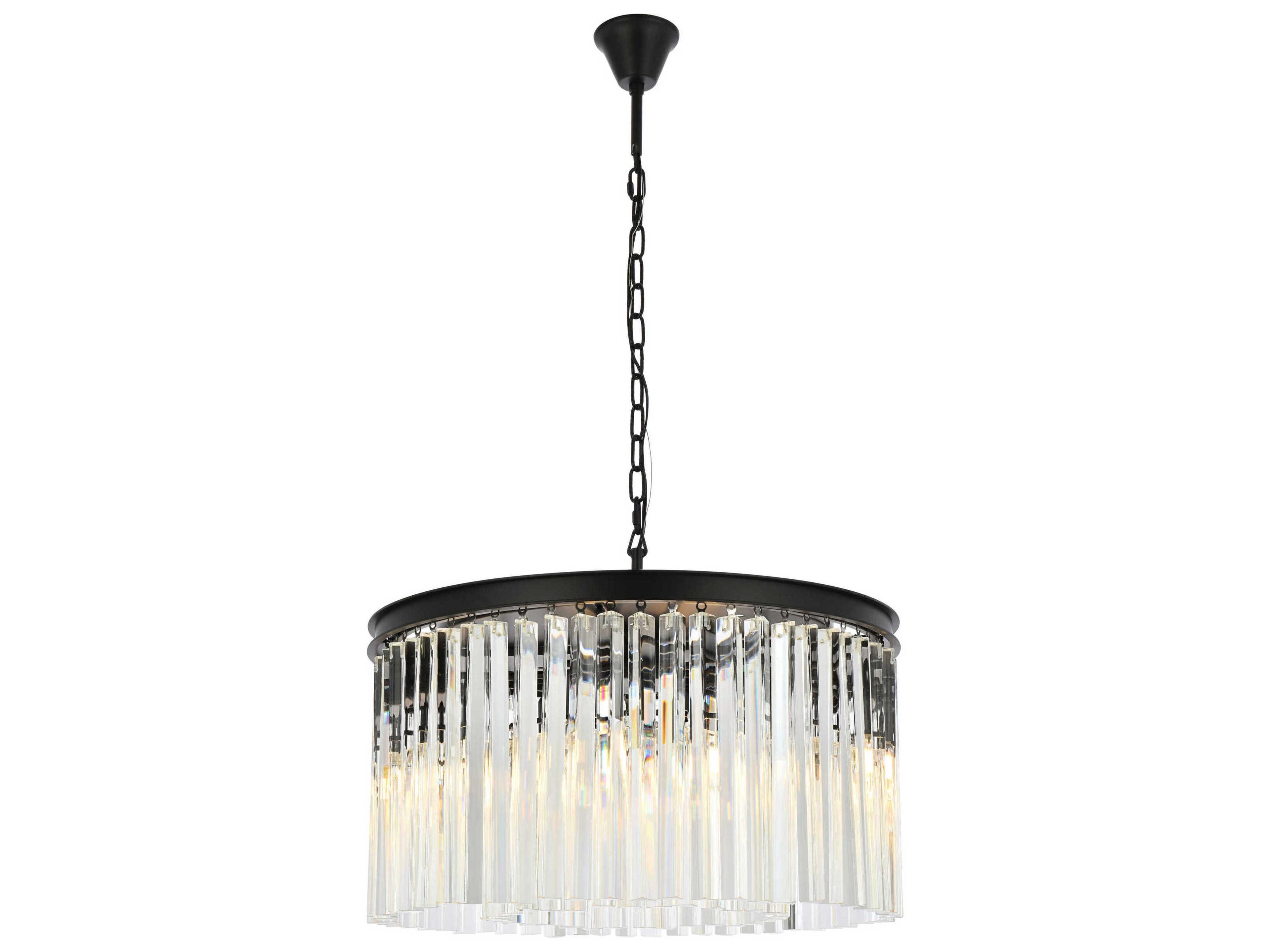 Sydney 8-Light Matte Black Clear Crystal Drum Pendant