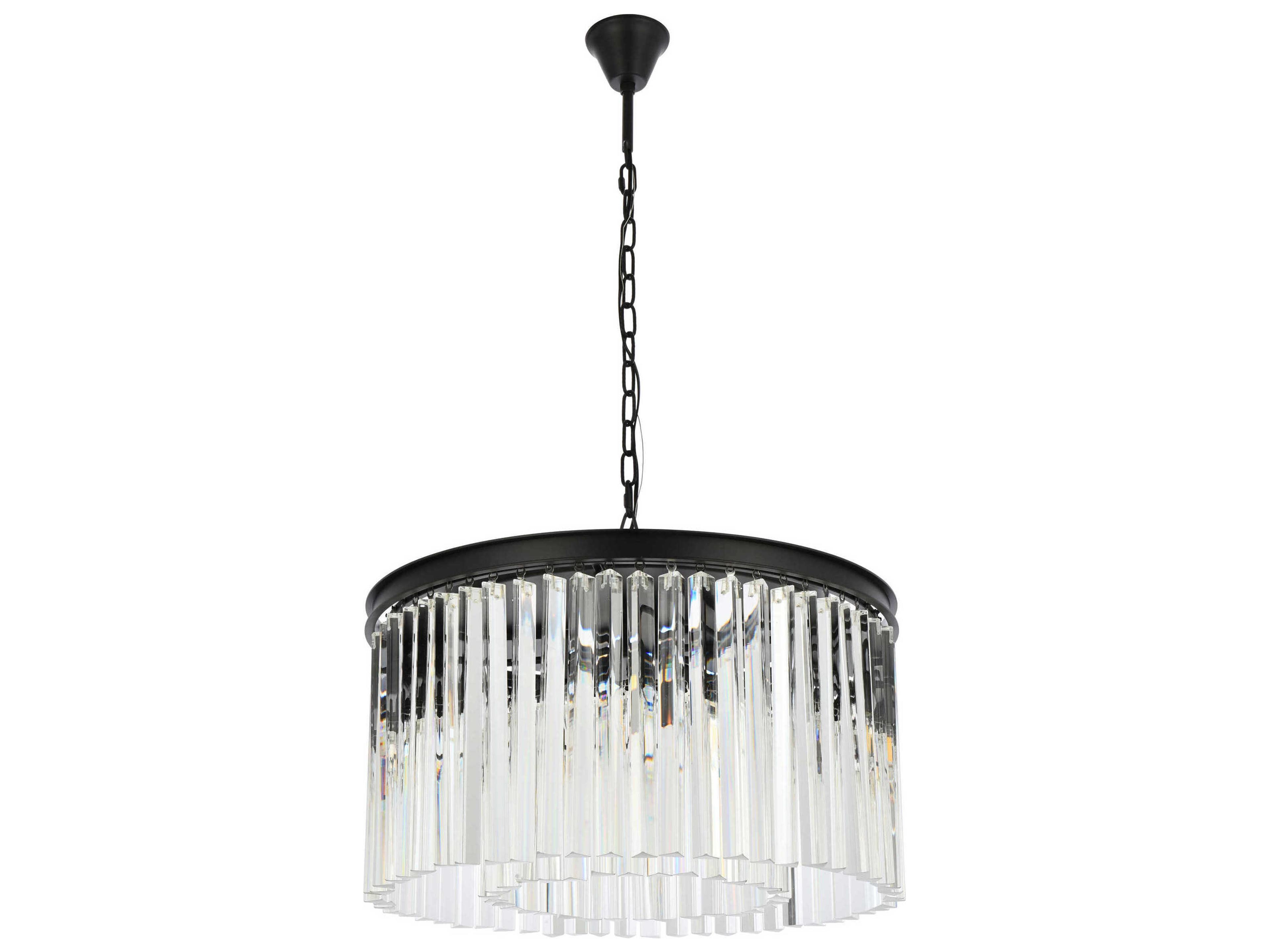 Elegant Lighting Sydney 8-Light Matte Black Clear Crystal Drum Pendant