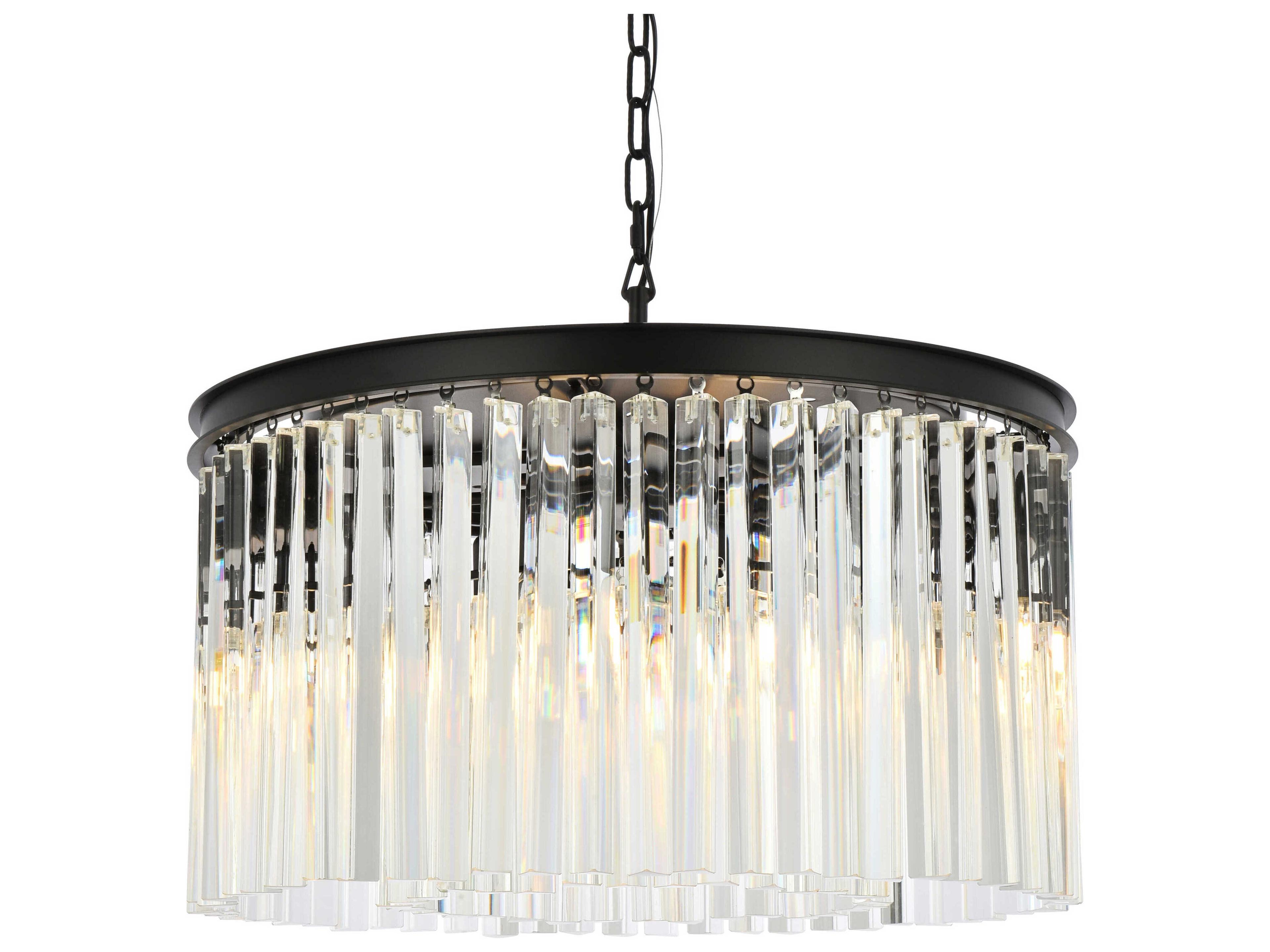 Elegant Lighting Sydney 8-Light Matte Black Clear Crystal Drum Pendant