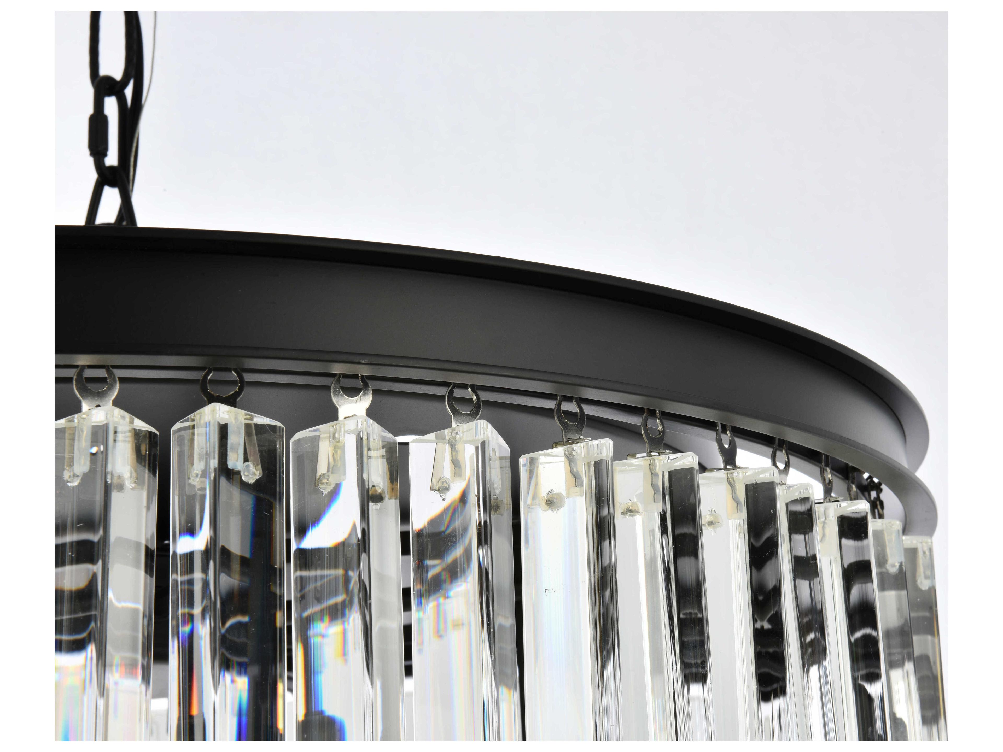 Elegant Lighting Sydney 8-Light Matte Black Clear Crystal Drum Pendant
