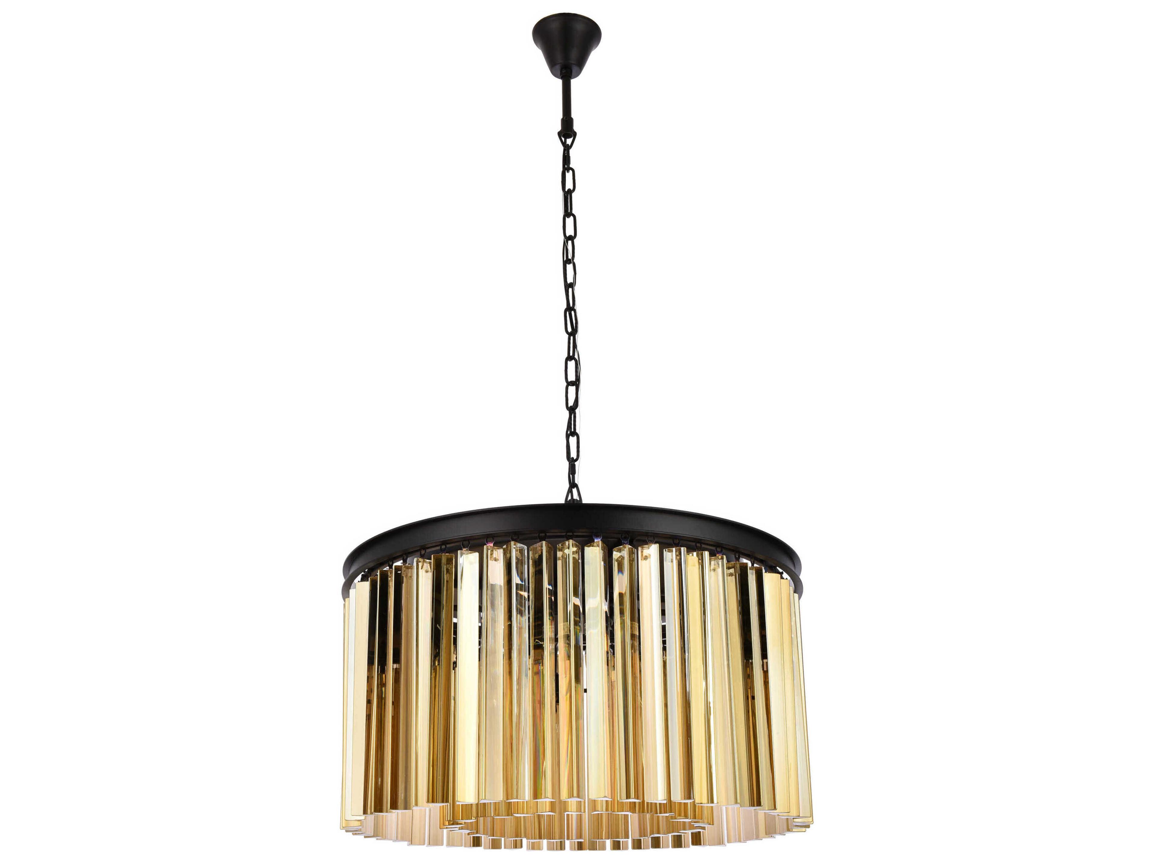 Elegant Lighting Sydney 8-Light Matte Black Gold Crystal Tiered Pendant