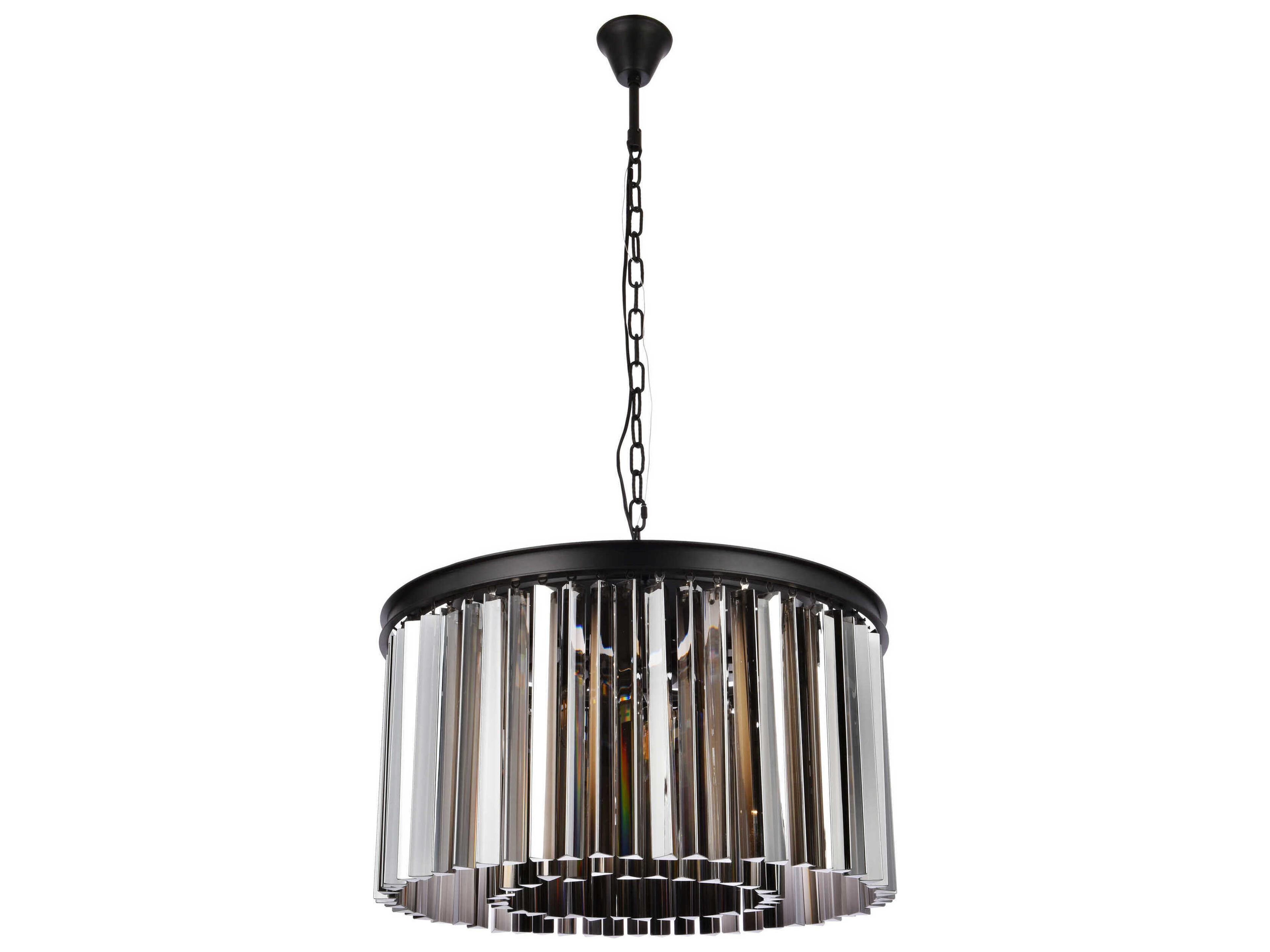 Elegant Lighting Sydney 8-Light Matte Black Silver Crystal Drum Pendant