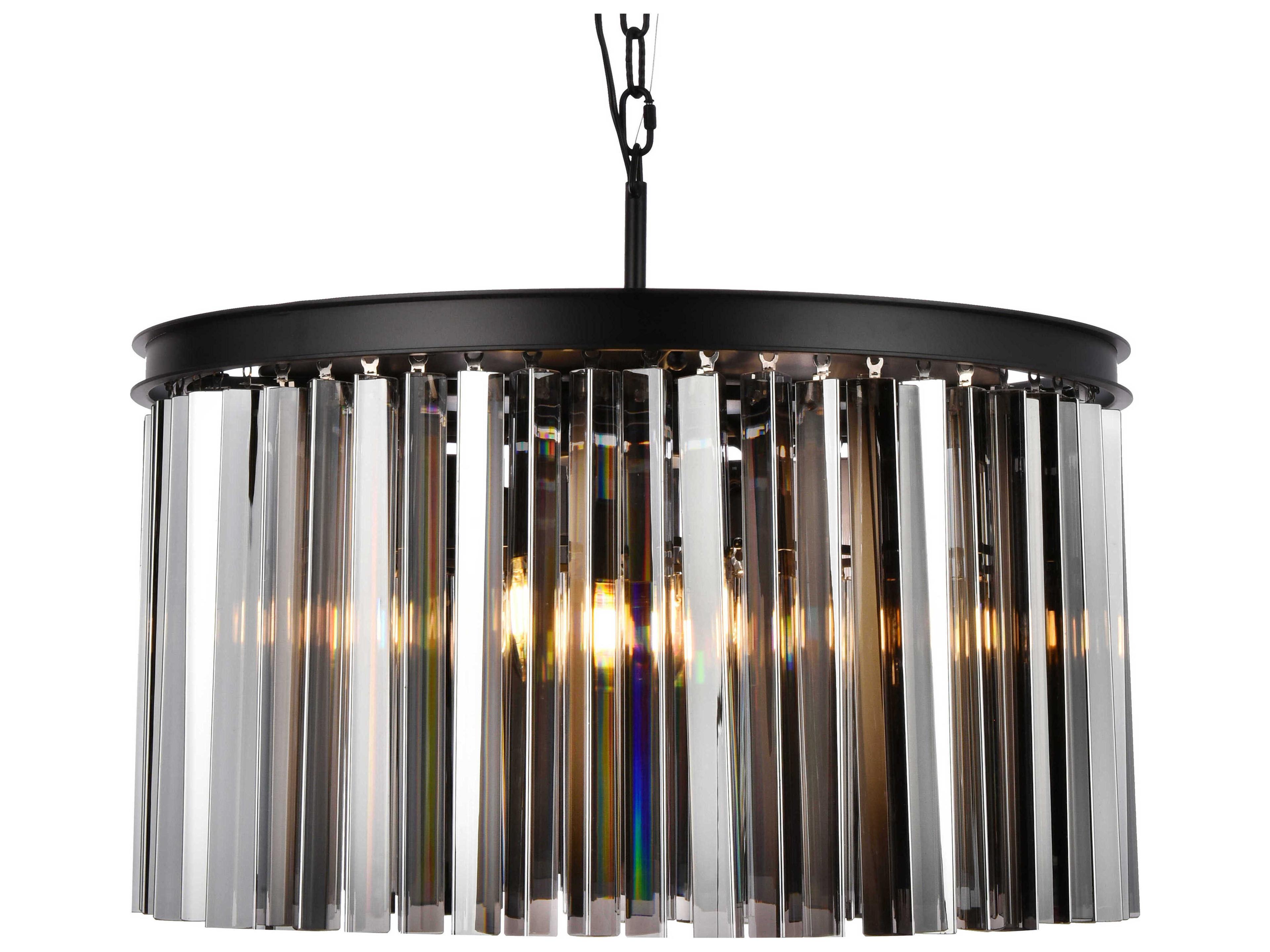 Elegant Lighting Sydney 8-Light Matte Black Silver Crystal Drum Pendant