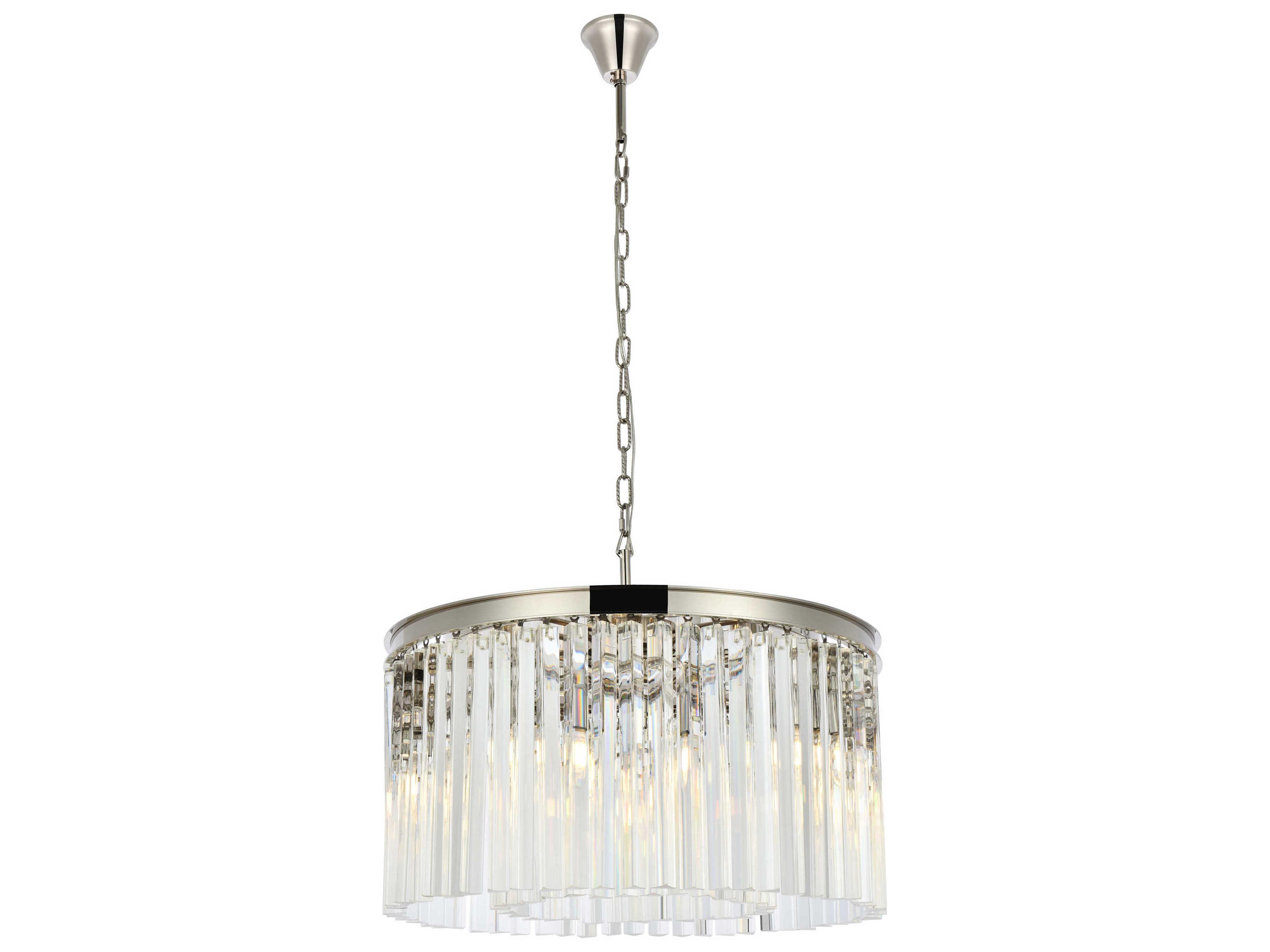 Sydney 8-Light Polished Nickel Clear Crystal Drum Pendant
