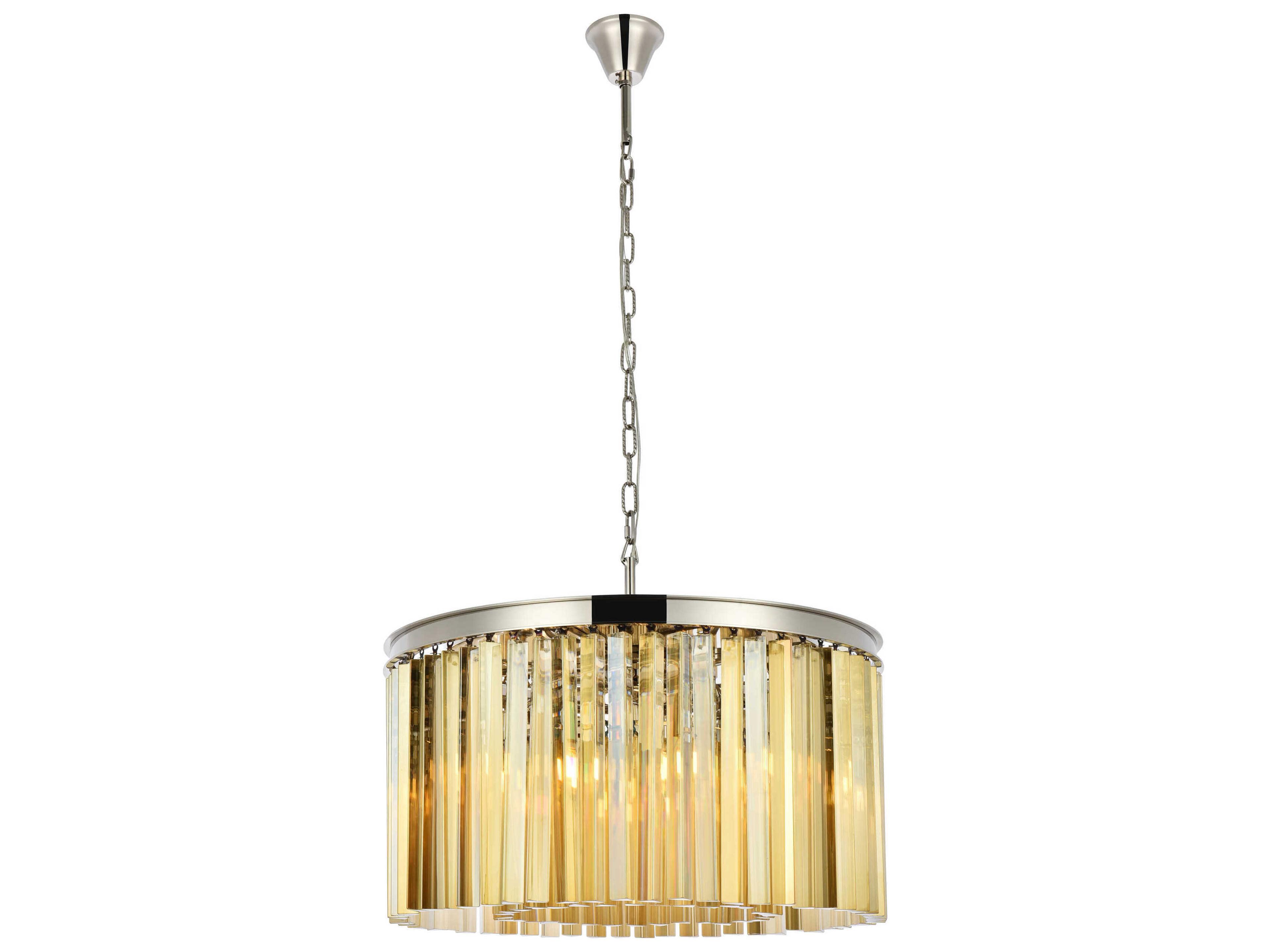 Sydney 8-Light Polished Nickel Gold Crystal Drum Pendant