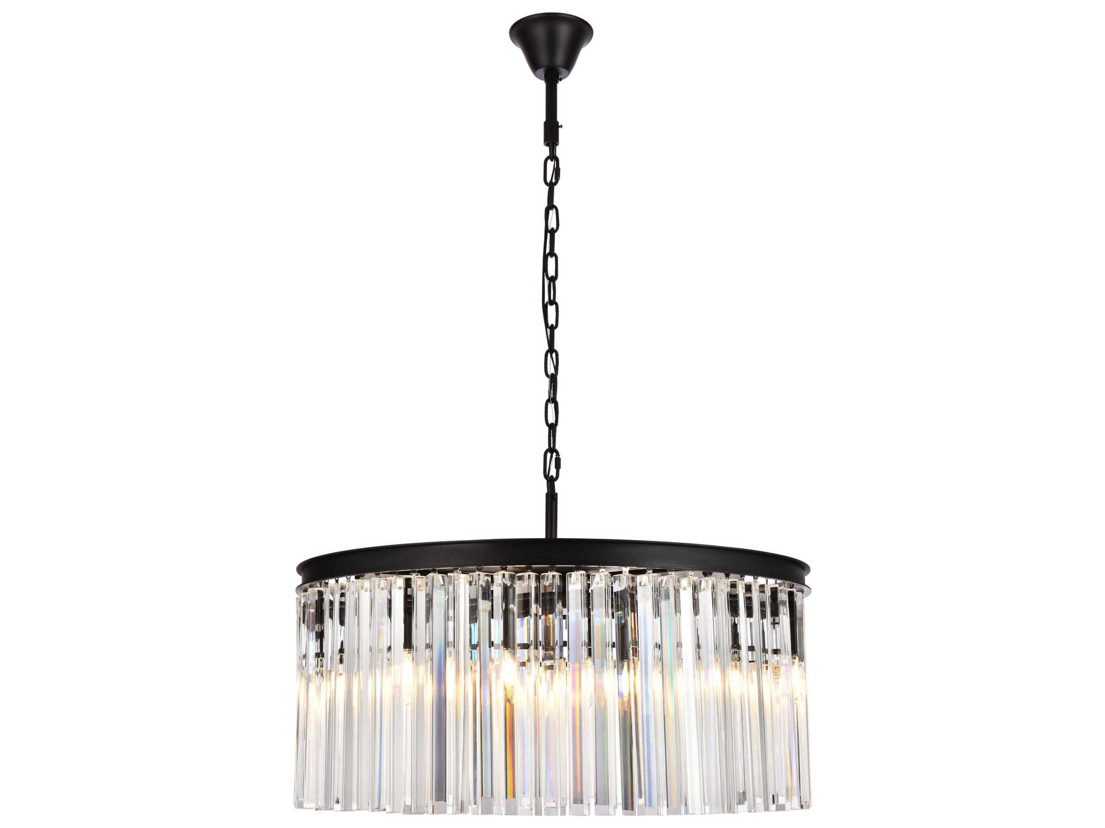 Sydney 8-Light Matte Black Clear Crystal Drum Pendant