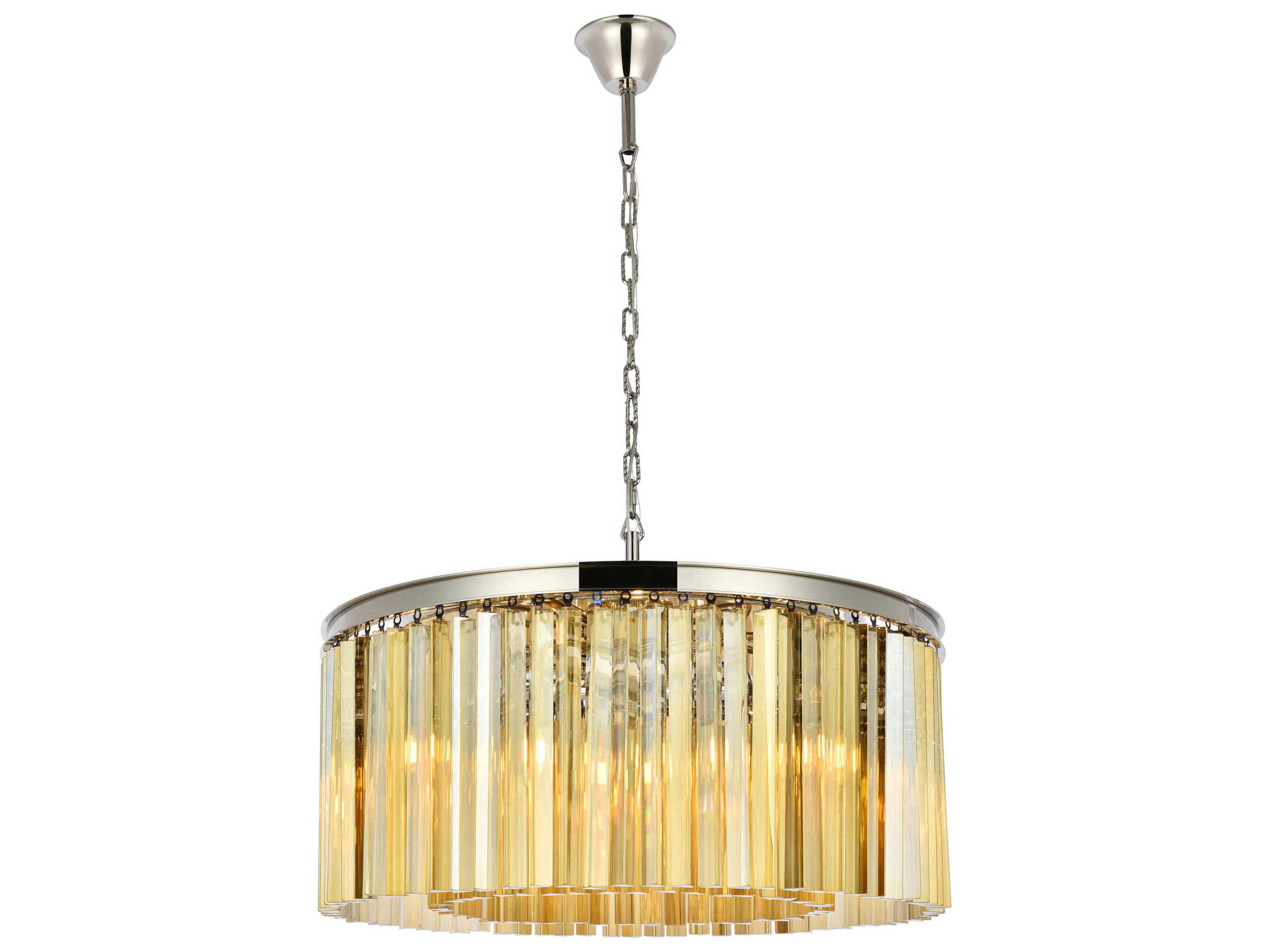 Sydney 8-Light Polished Nickel Gold Crystal Drum Pendant