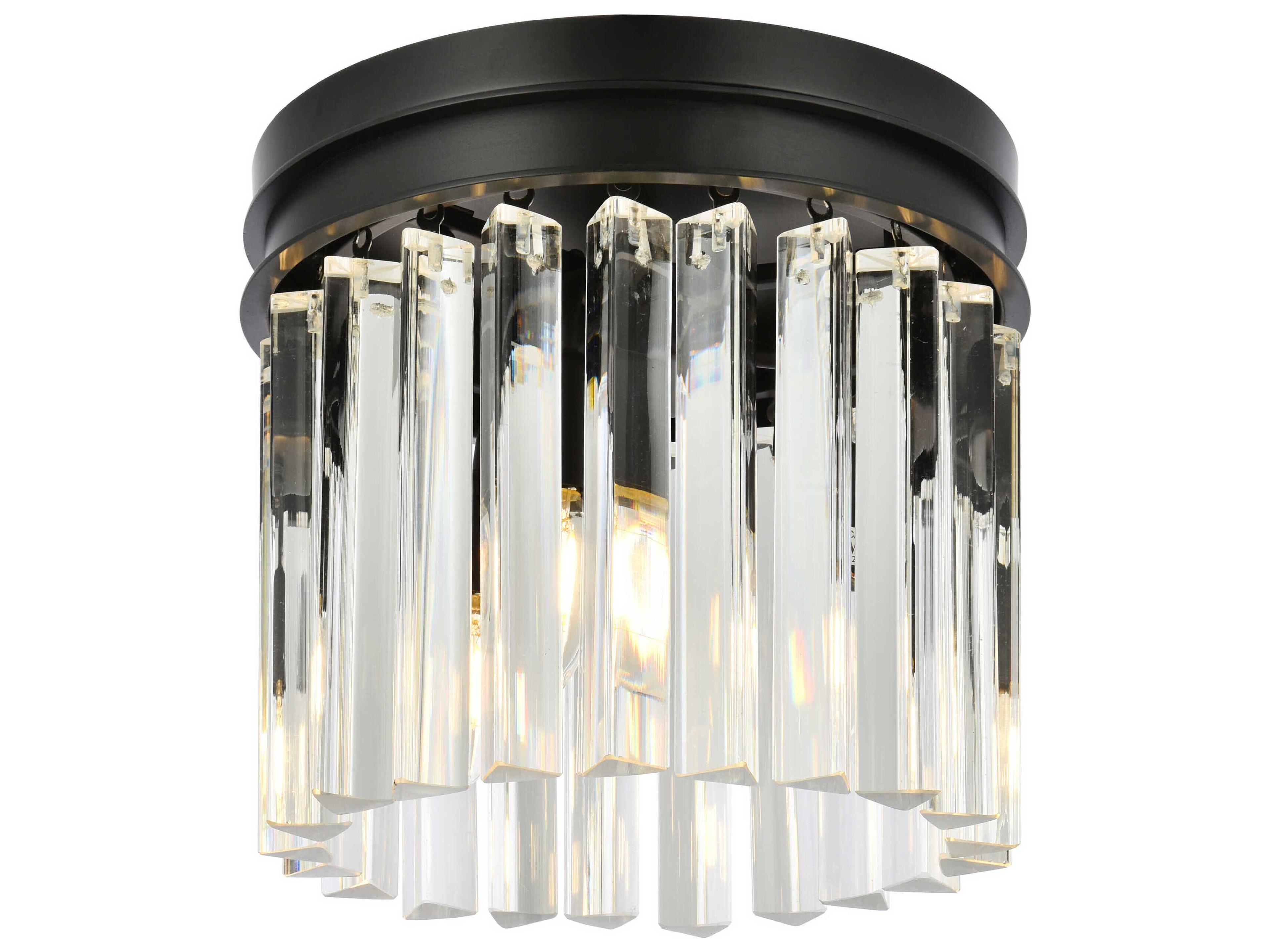 Sydney 3-Light Matte Black Clear Crystal Drum Flush Mount