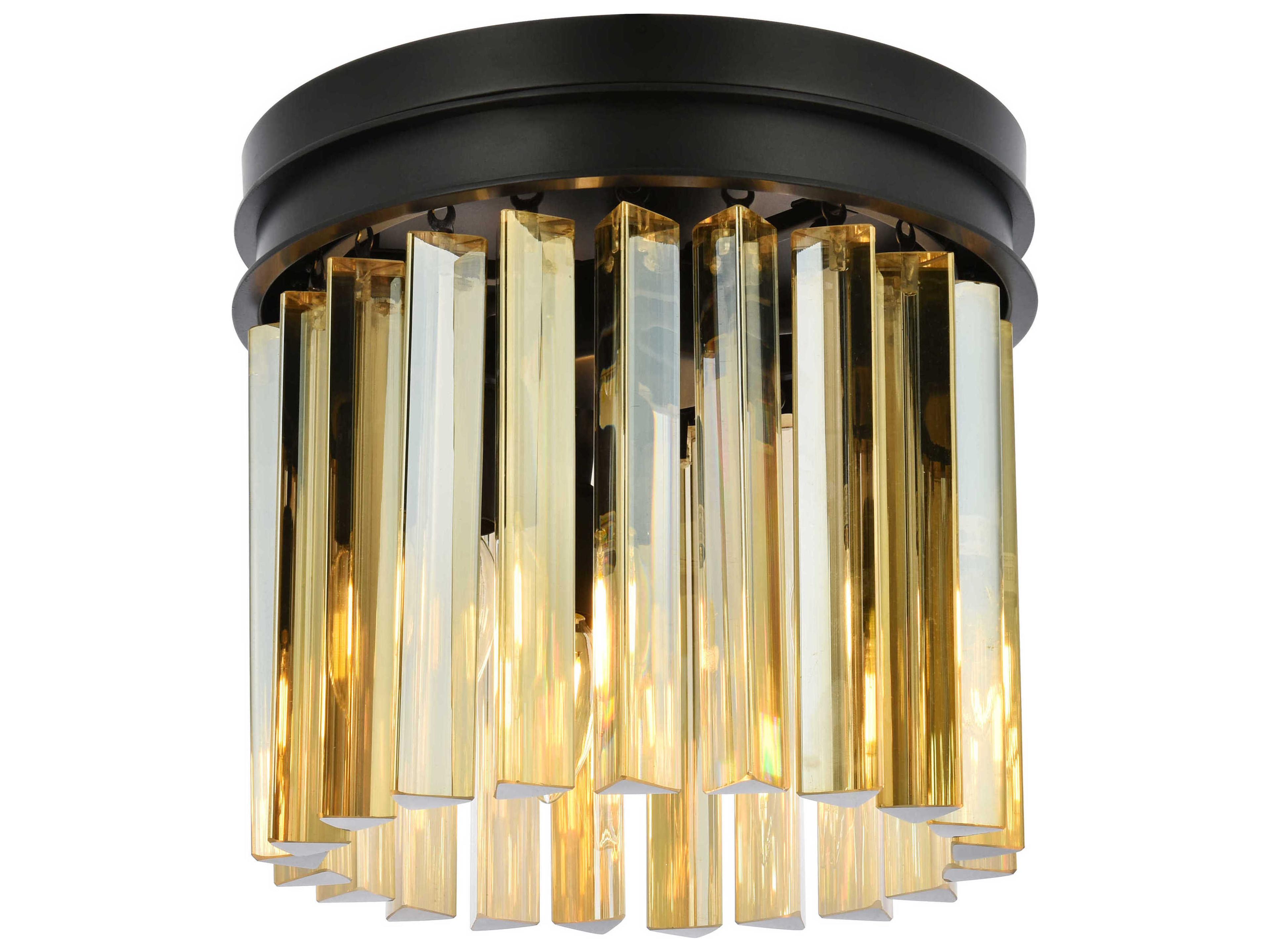 Sydney 3-Light Matte Black Gold Crystal Drum Flush Mount