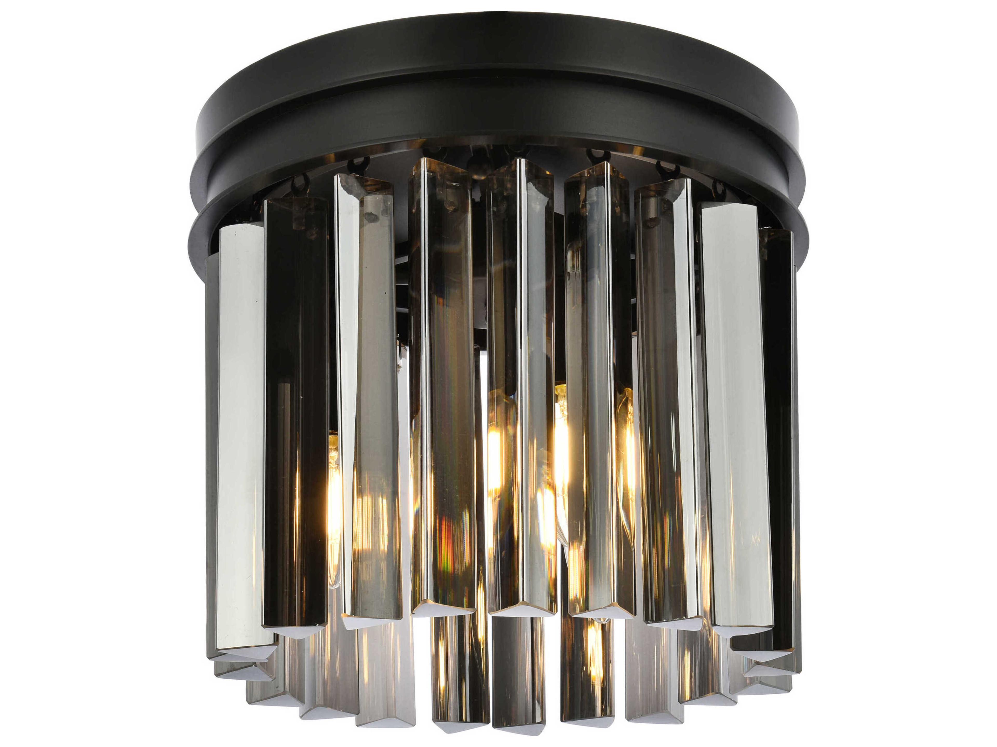 Sydney 3-Light Matte Black Silver Crystal Drum Flush Mount