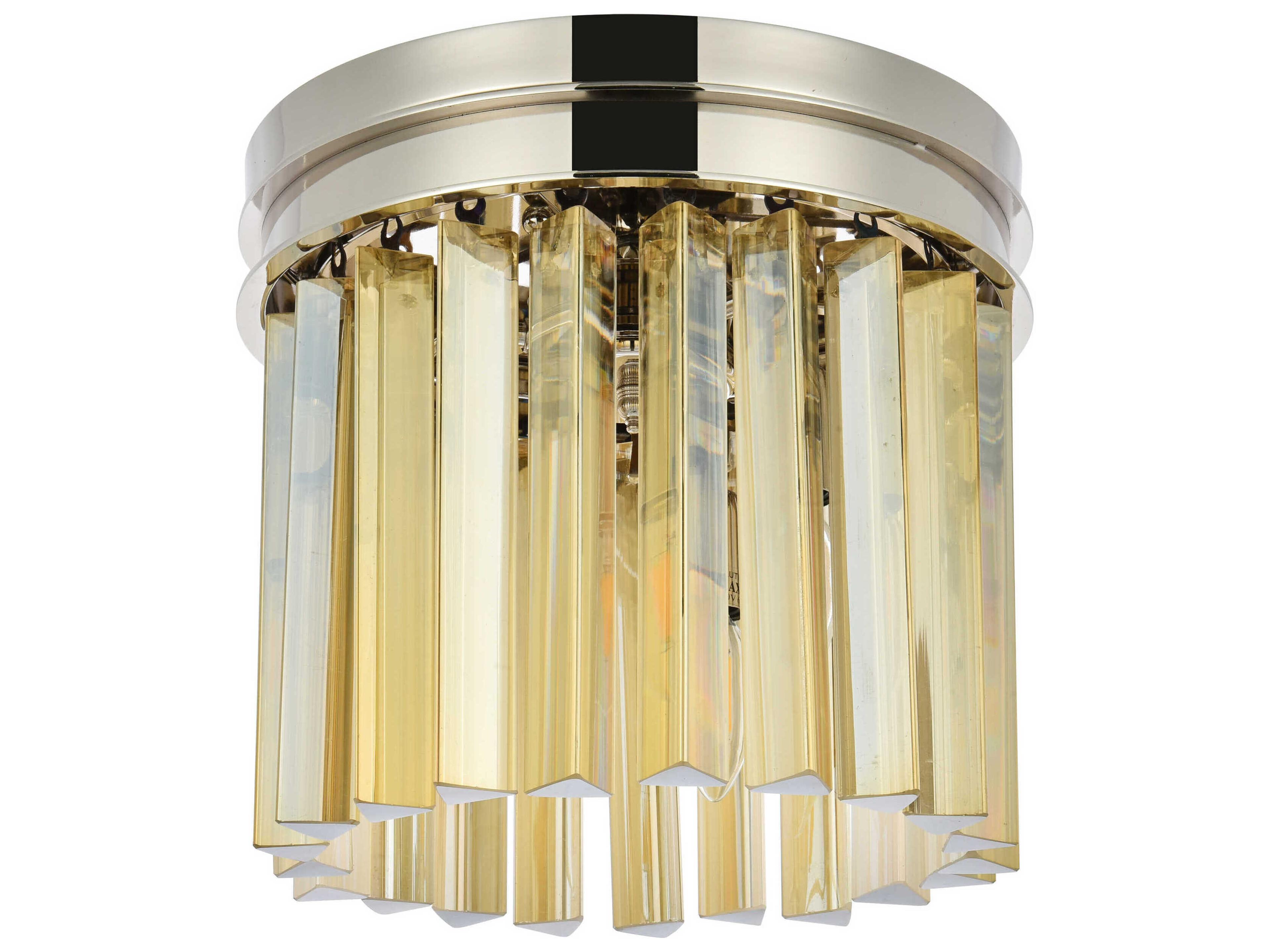 Elegant Lighting Sydney 3-Light Polished Nickel Gold Crystal Drum Flush Mount