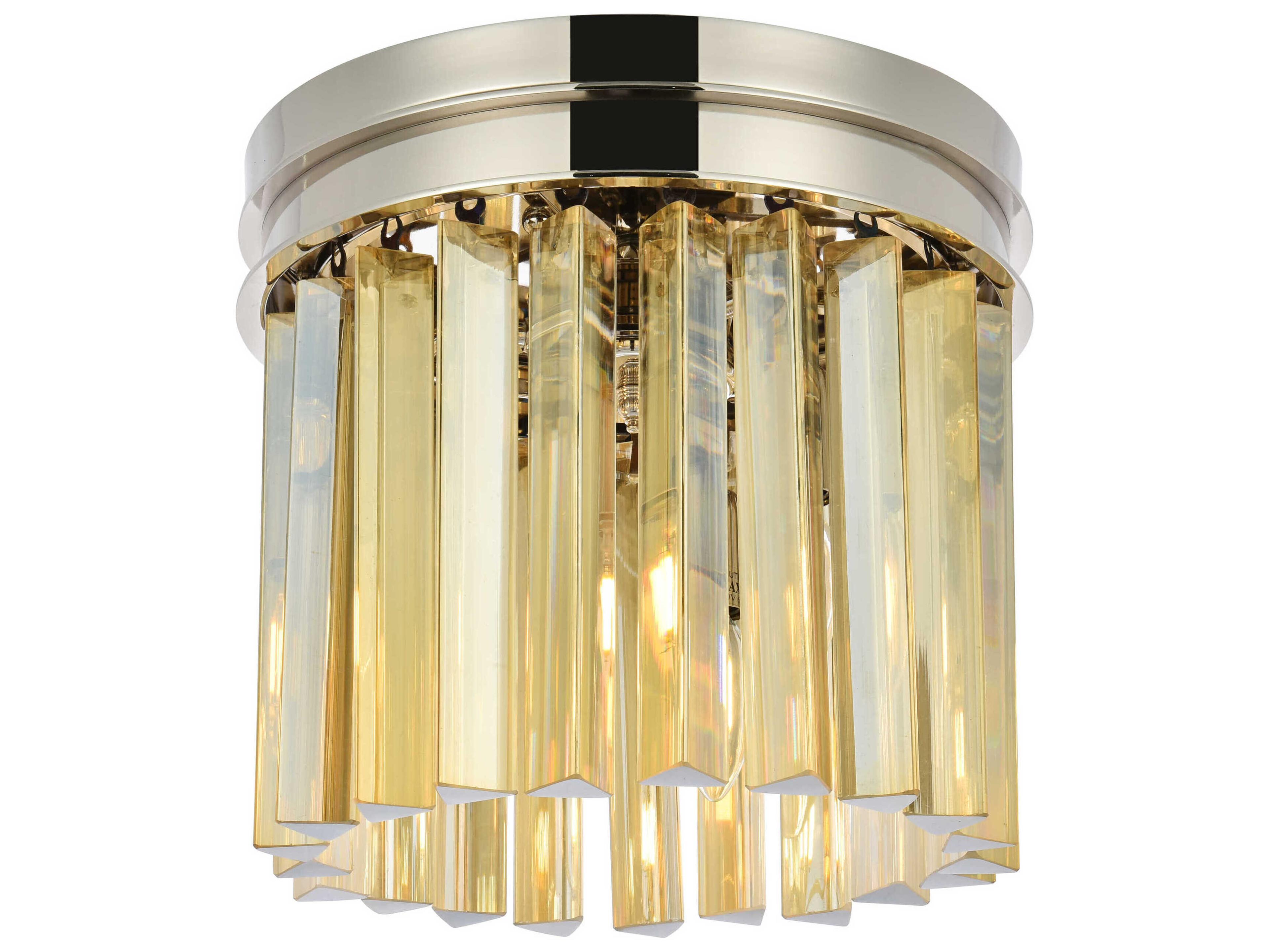 Elegant Lighting Sydney 3-Light Polished Nickel Gold Crystal Drum Flush Mount