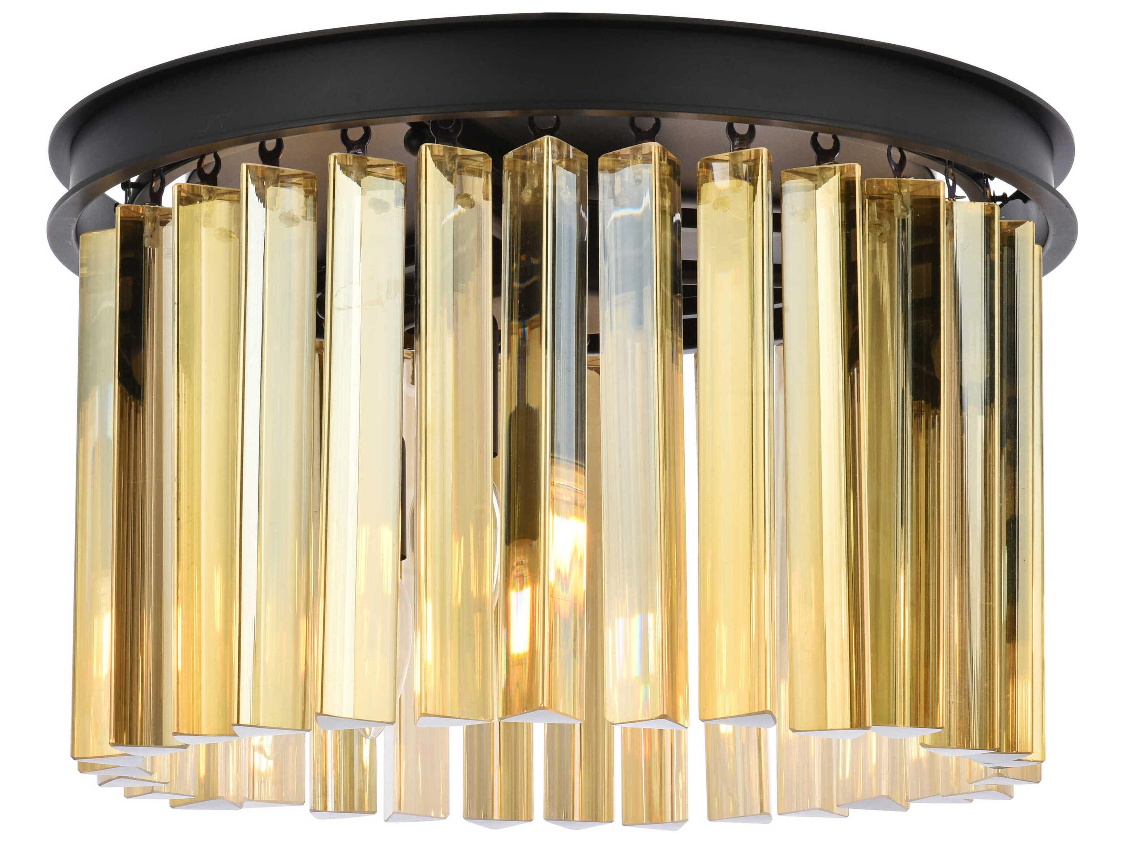 Sydney 3-Light Matte Black Gold Crystal Drum Flush Mount