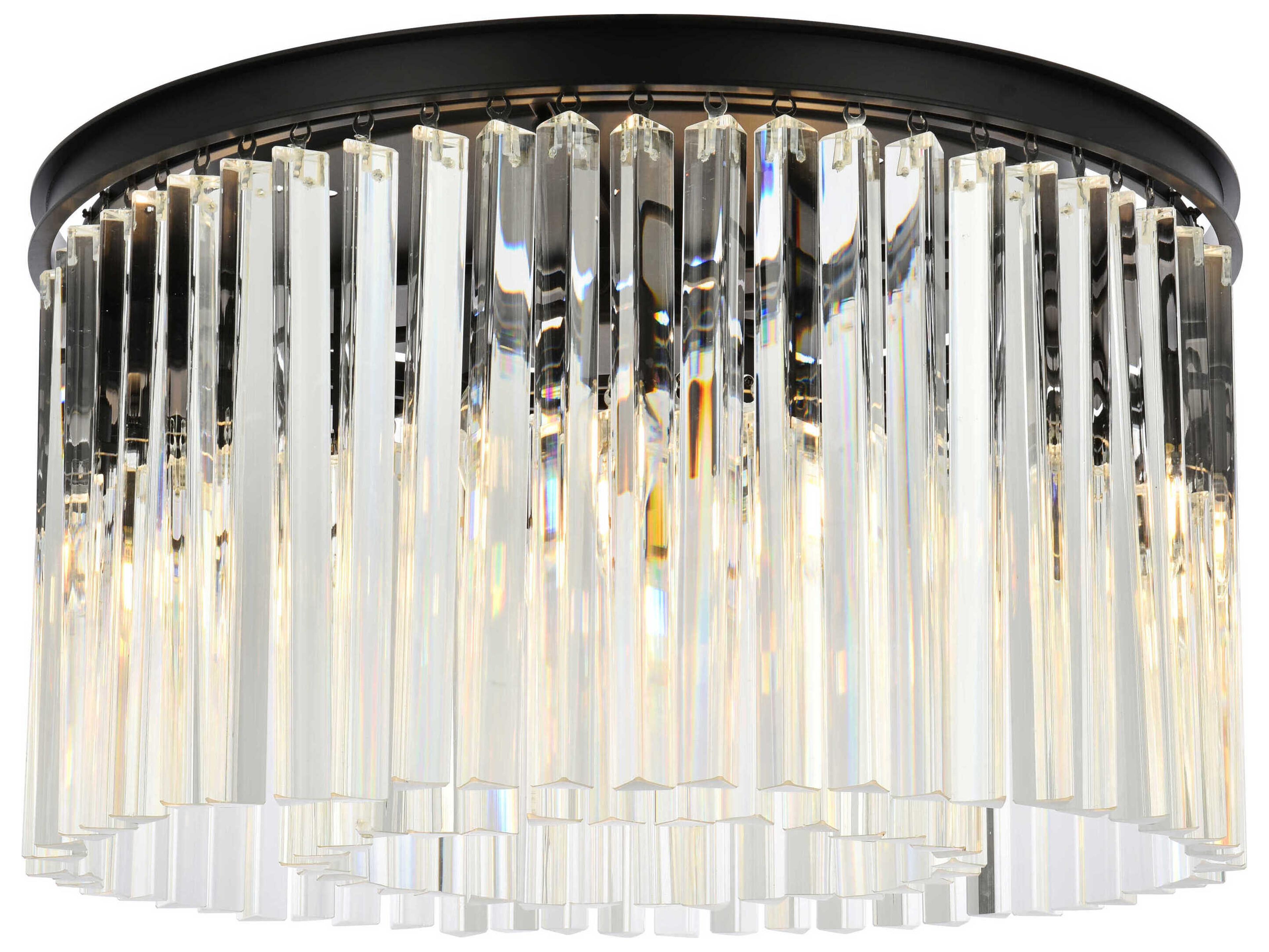 Elegant Lighting Sydney 8-Light Matte Black Clear Crystal Drum Flush Mount