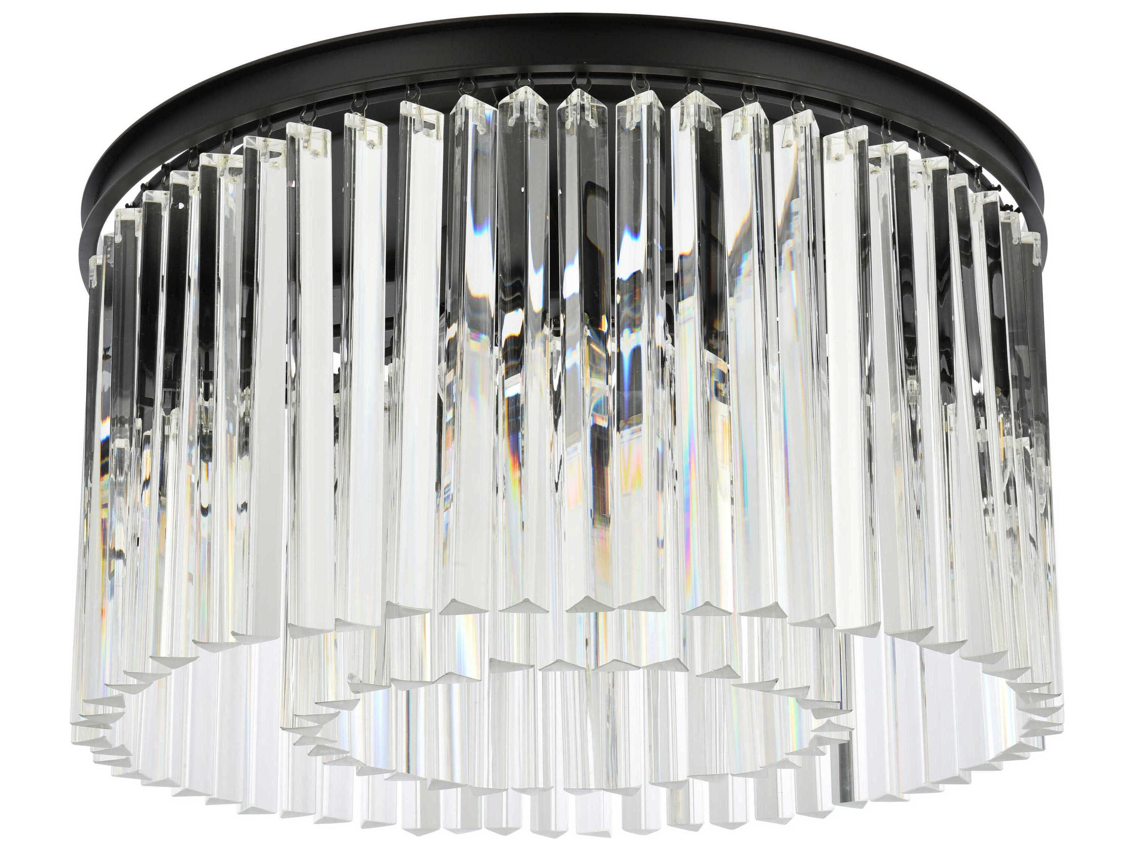 Elegant Lighting Sydney 8-Light Matte Black Clear Crystal Drum Flush Mount