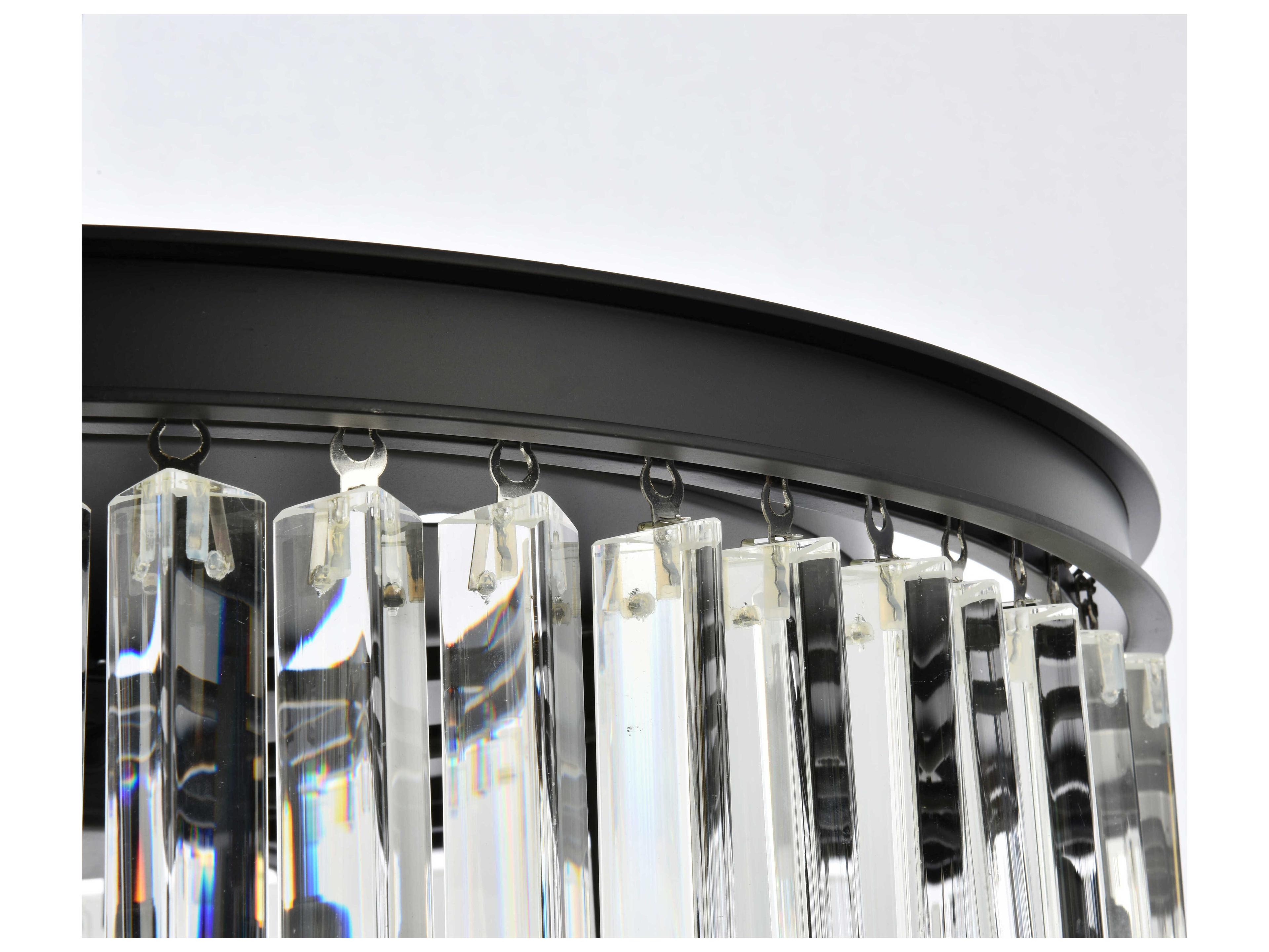 Elegant Lighting Sydney 8-Light Matte Black Clear Crystal Drum Flush Mount