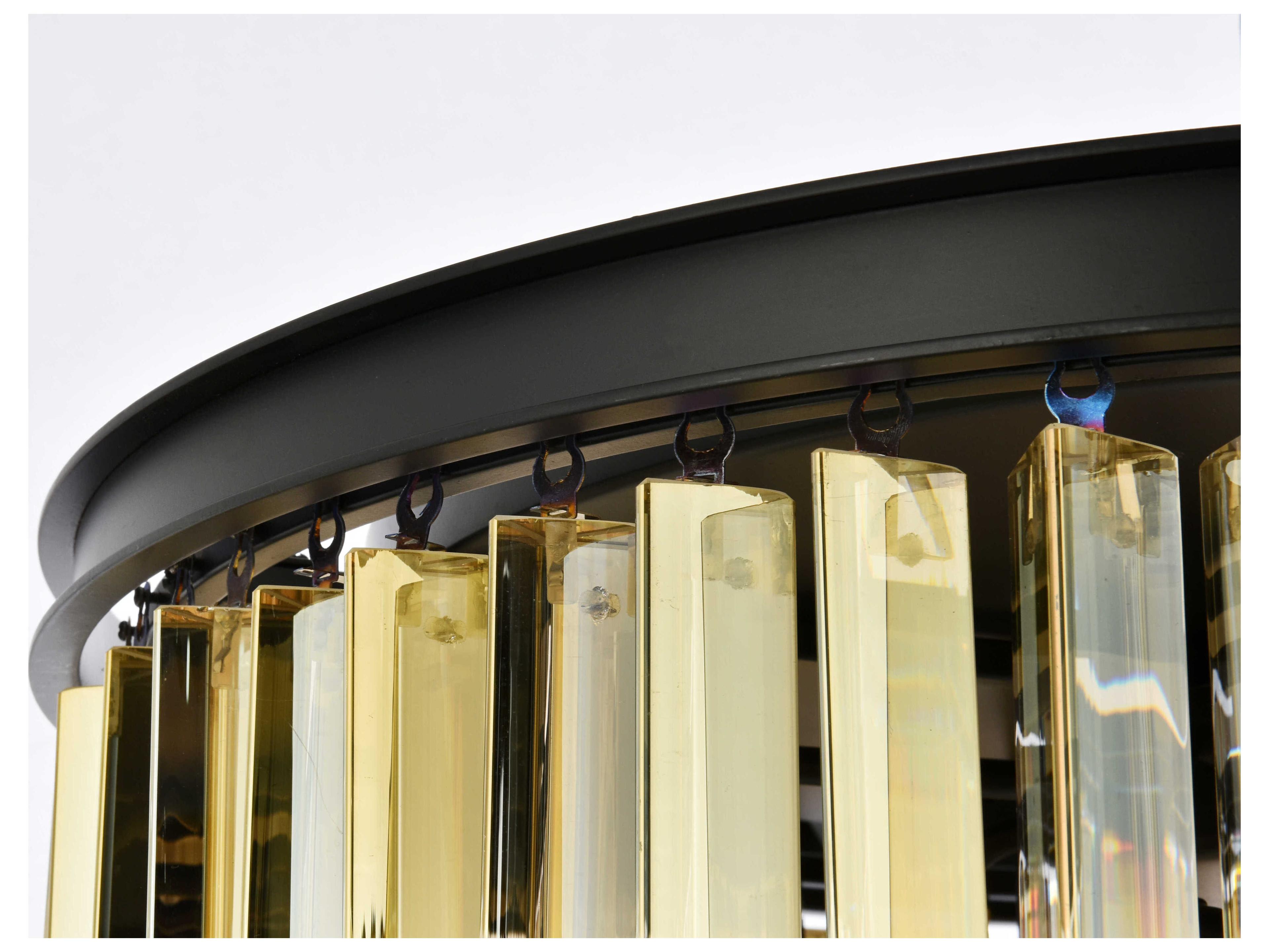 Elegant Lighting Sydney 8-Light Matte Black Gold Crystal Drum Flush Mount