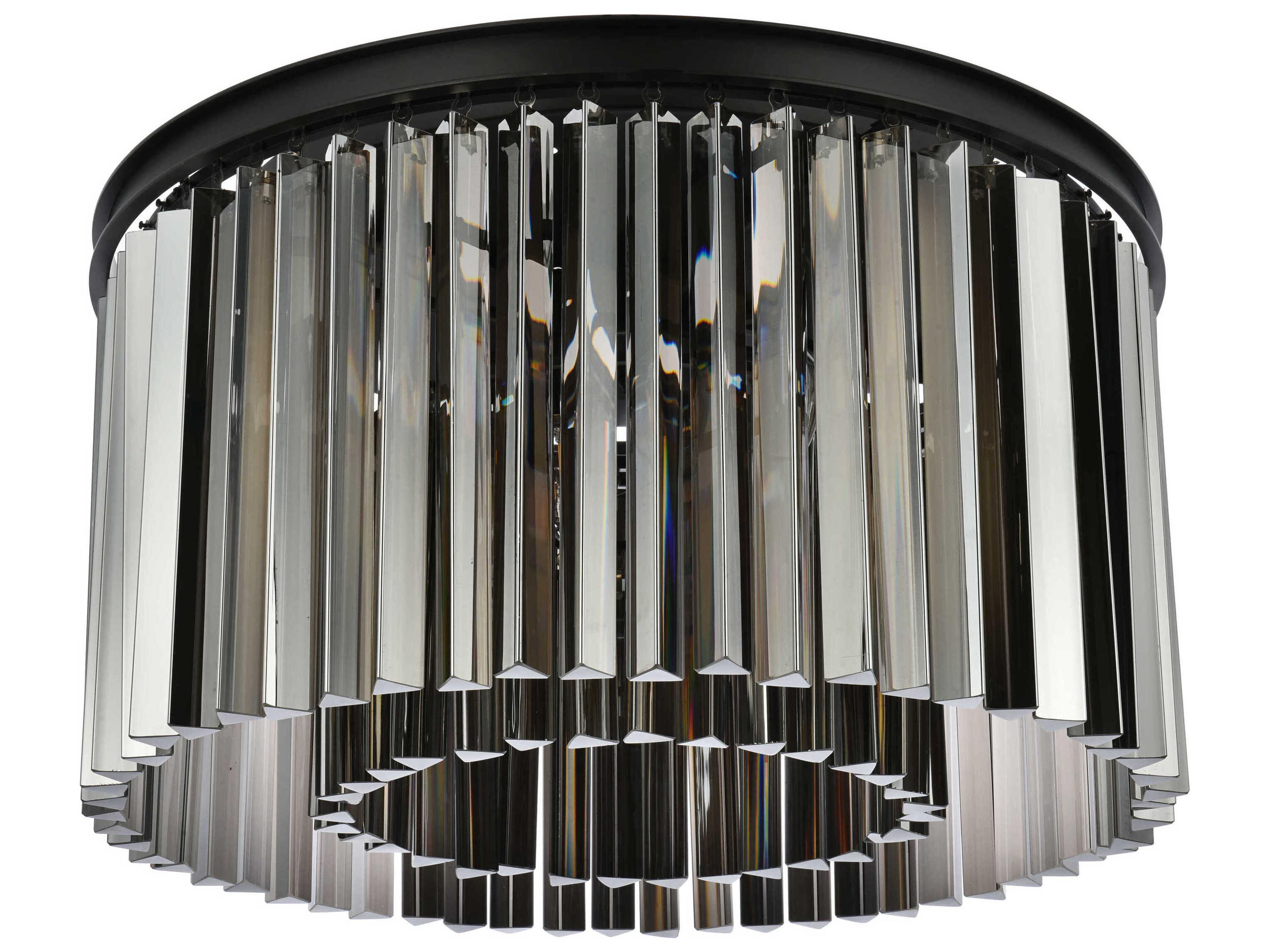 Elegant Lighting Sydney 8-Light Matte Black Silver Crystal Drum Flush Mount