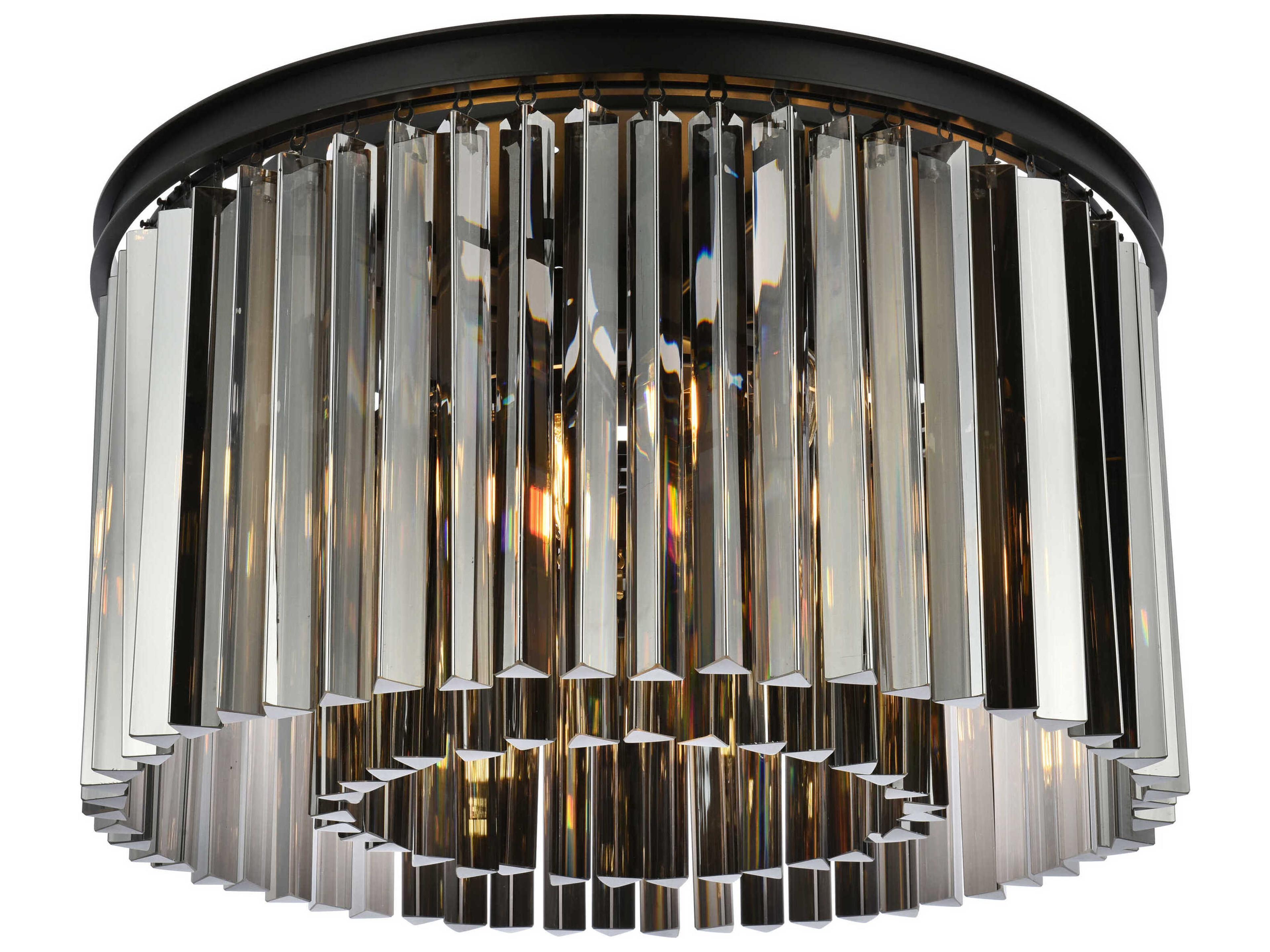Elegant Lighting Sydney 8-Light Matte Black Silver Crystal Drum Flush Mount