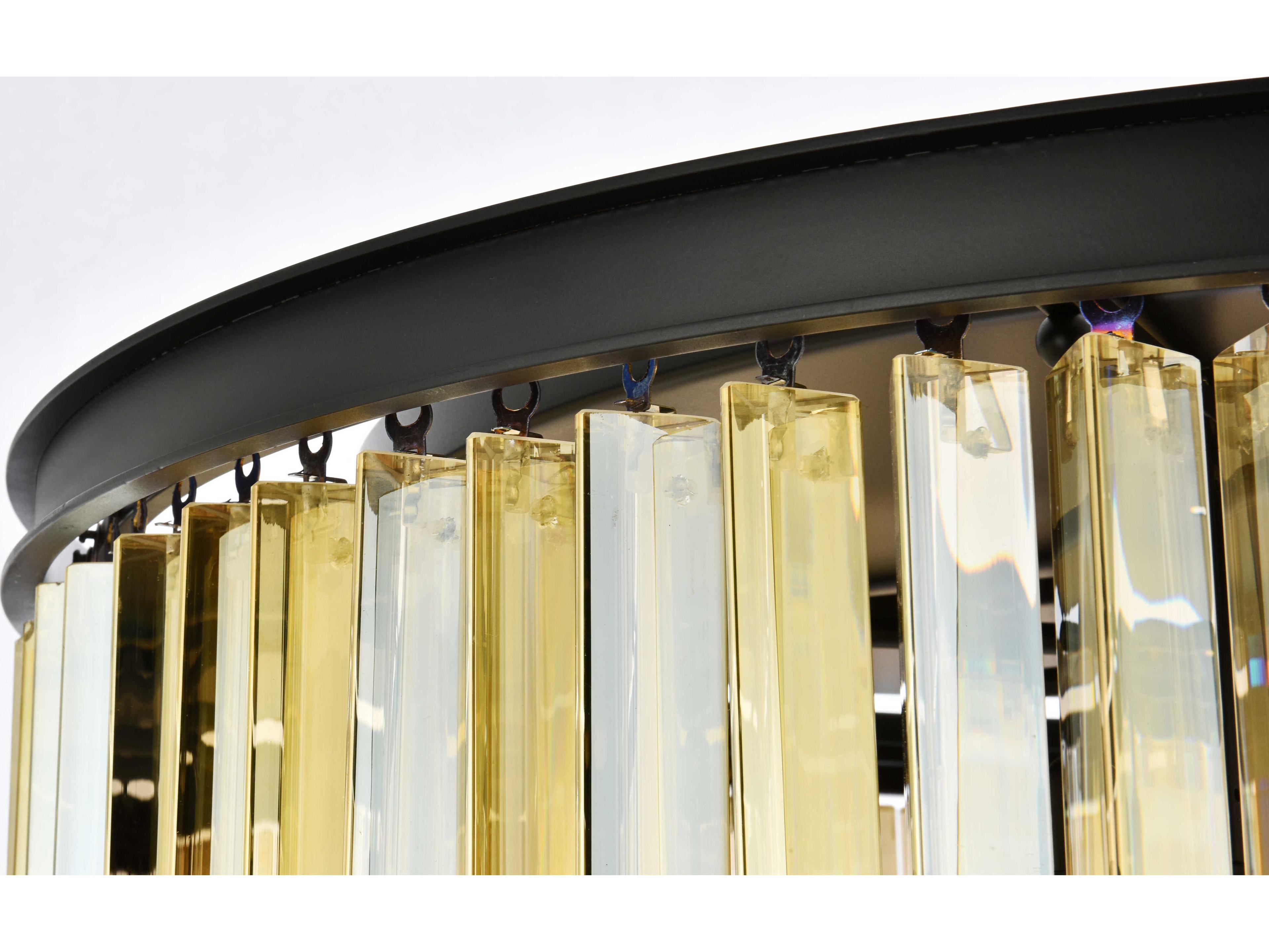 Elegant Lighting Sydney 8-Light Matte Black Gold Crystal Drum Flush Mount