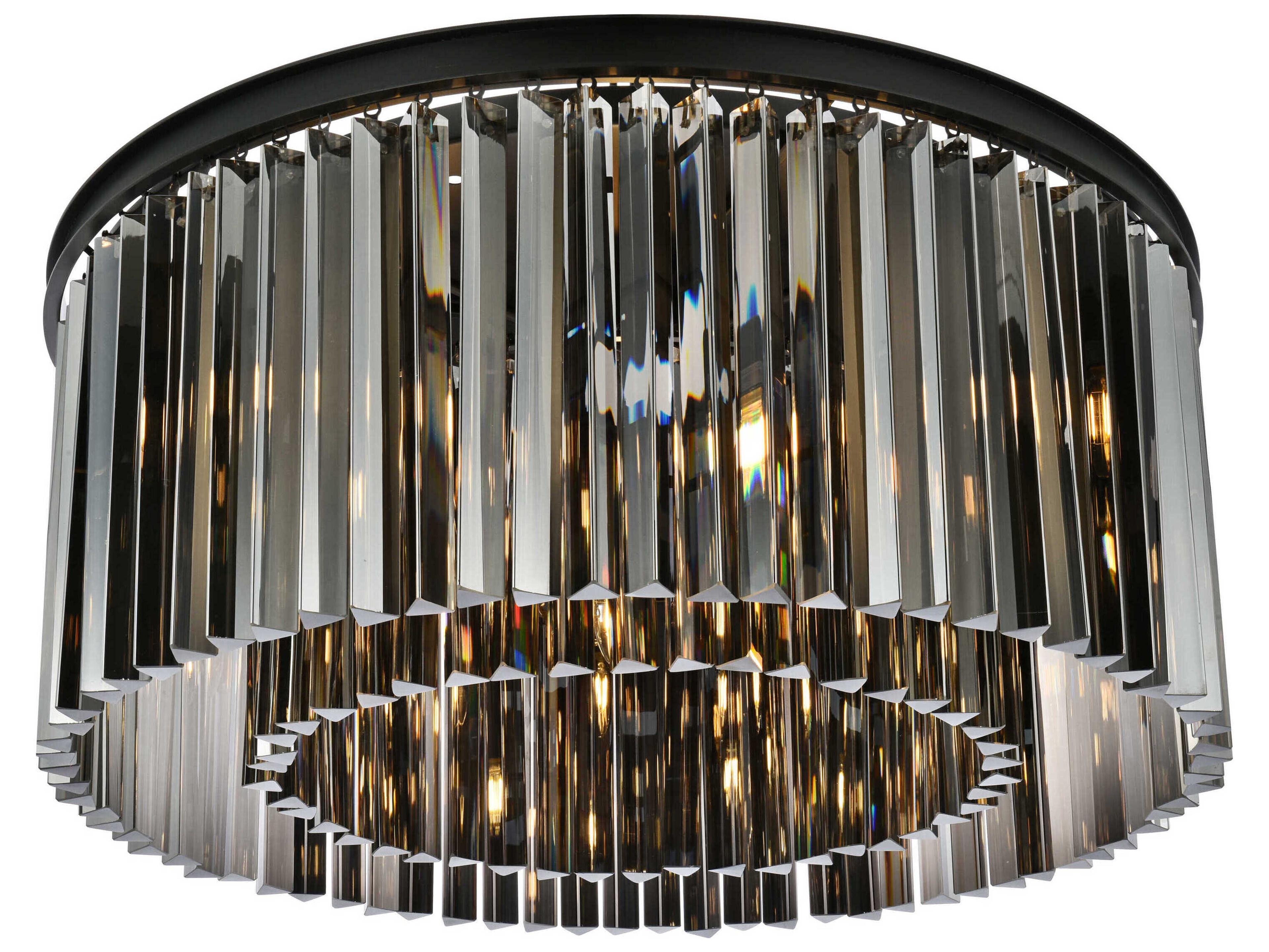 Elegant Lighting Sydney 8-Light Matte Black Silver Crystal Drum Flush Mount