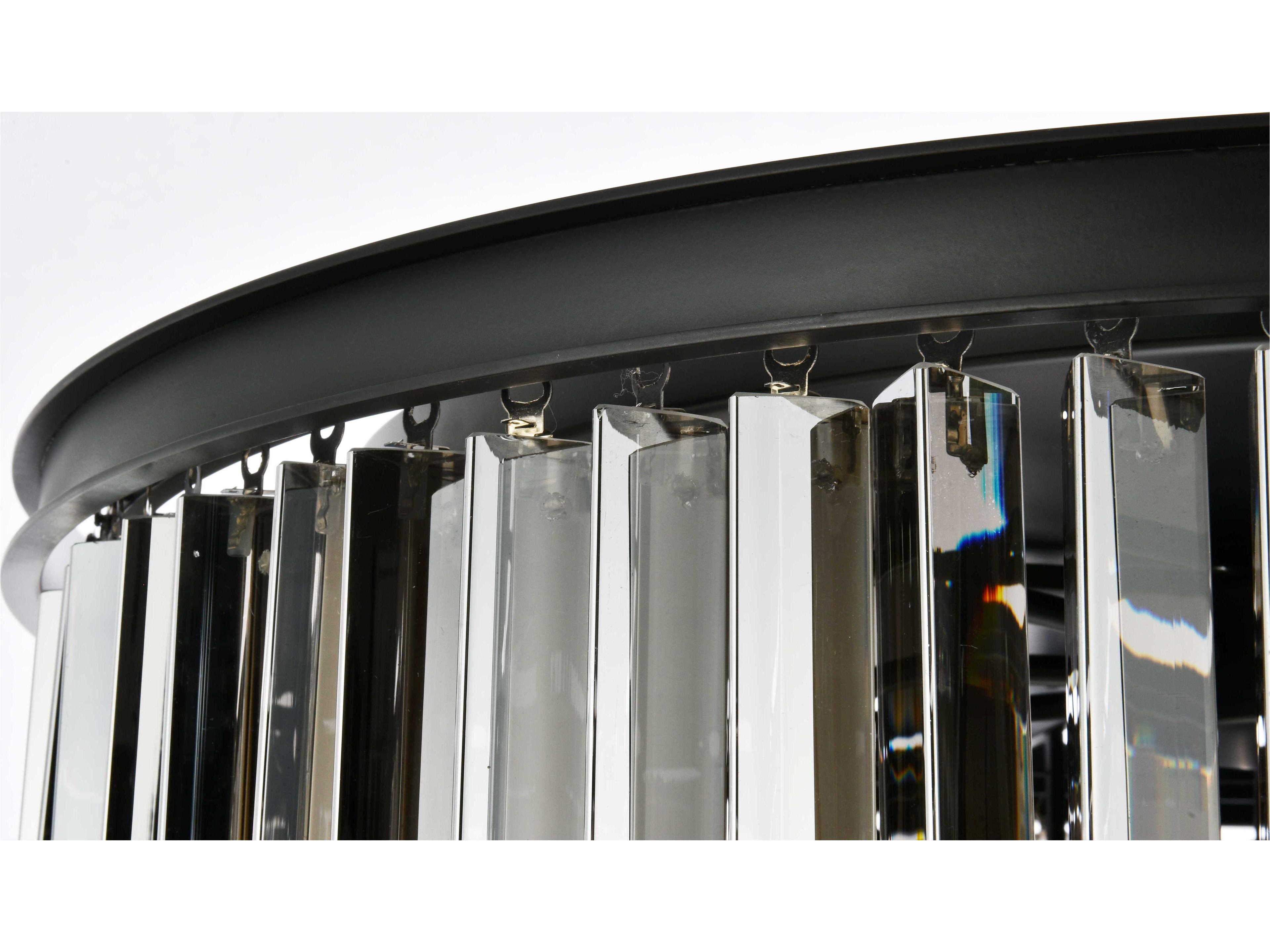 Elegant Lighting Sydney 8-Light Matte Black Silver Crystal Drum Flush Mount