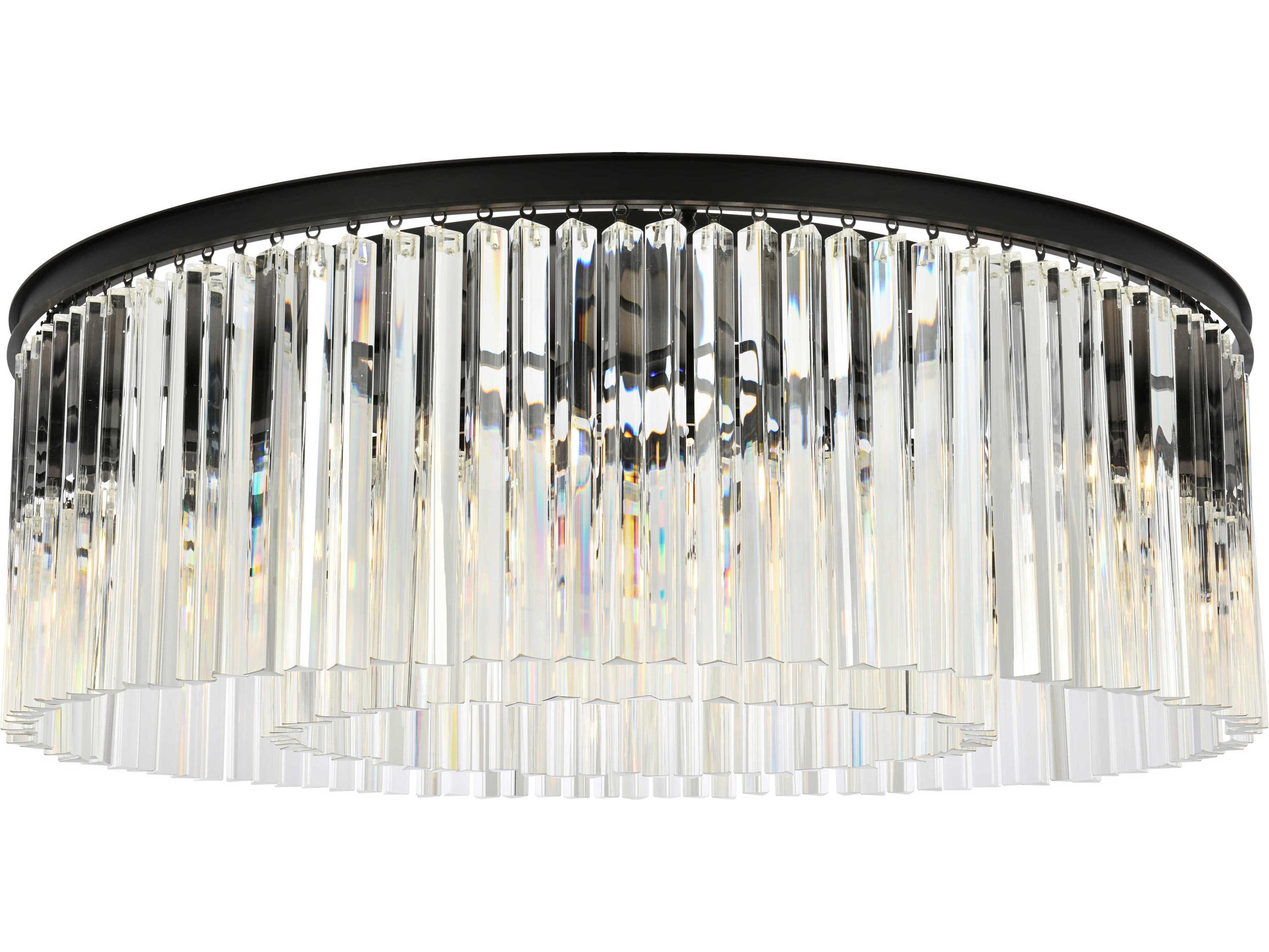 Sydney 10-Light Matte Black Clear Crystal Drum Flush Mount