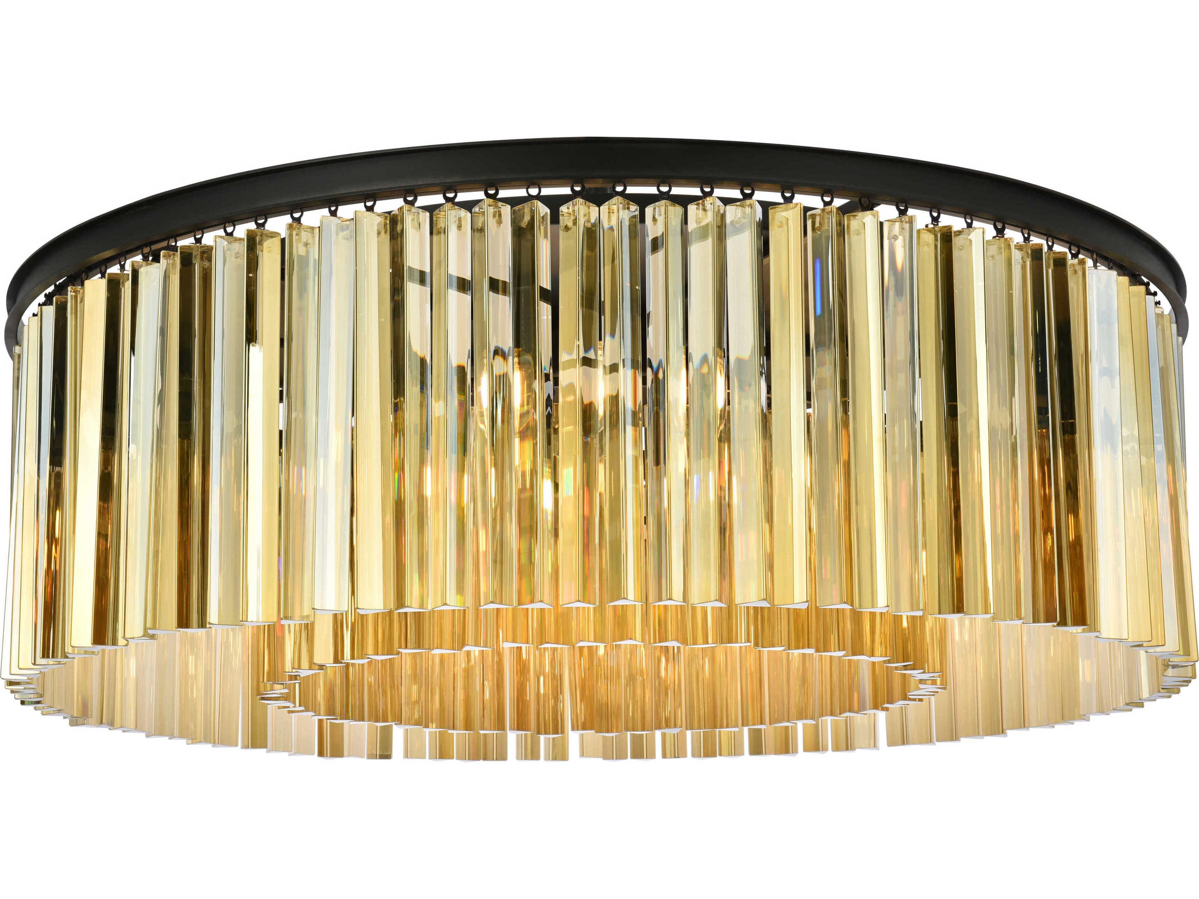 Sydney 10-Light Matte Black Gold Crystal Drum Flush Mount