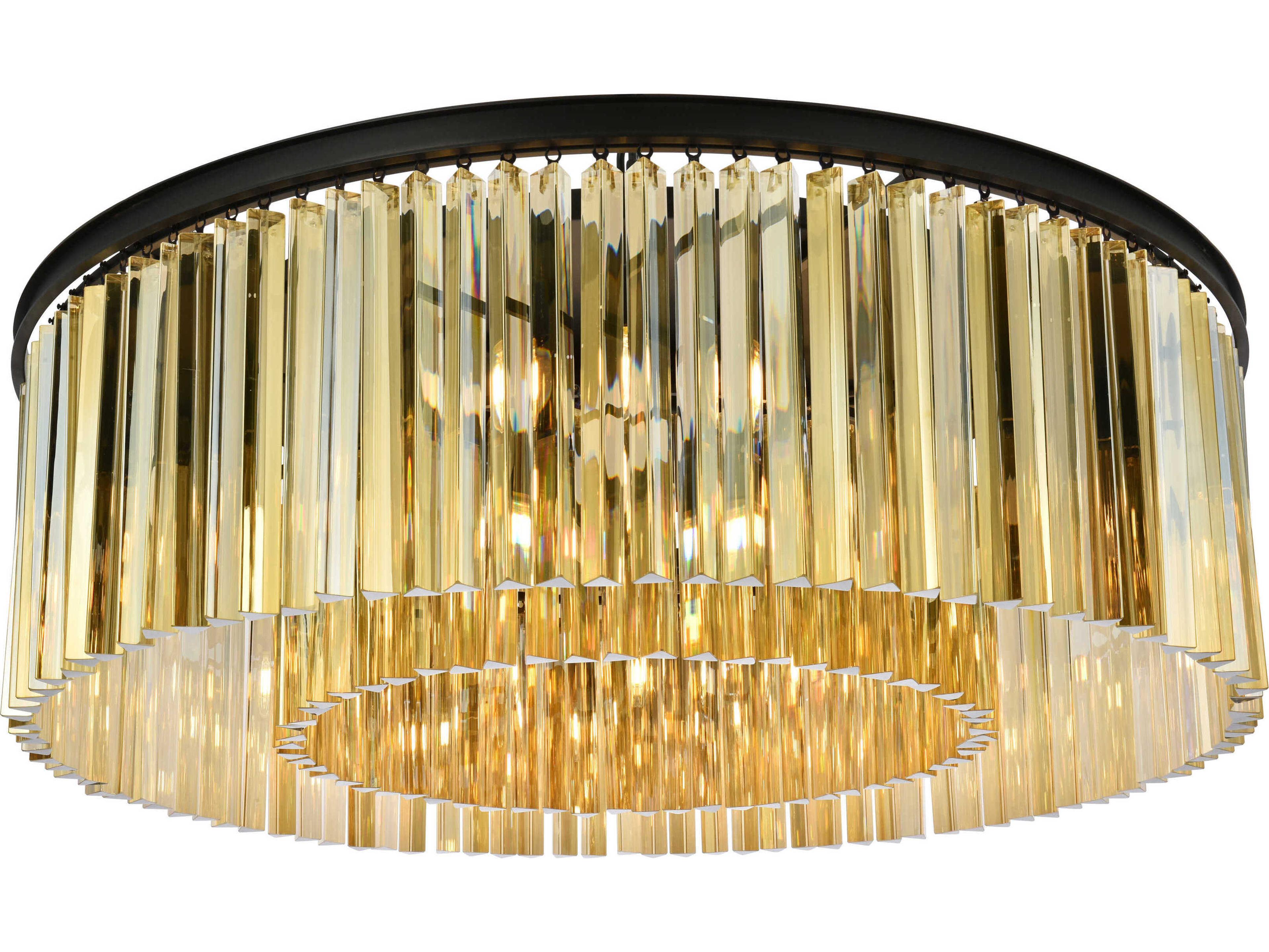 Elegant Lighting Sydney 10-Light Matte Black Gold Crystal Drum Flush Mount