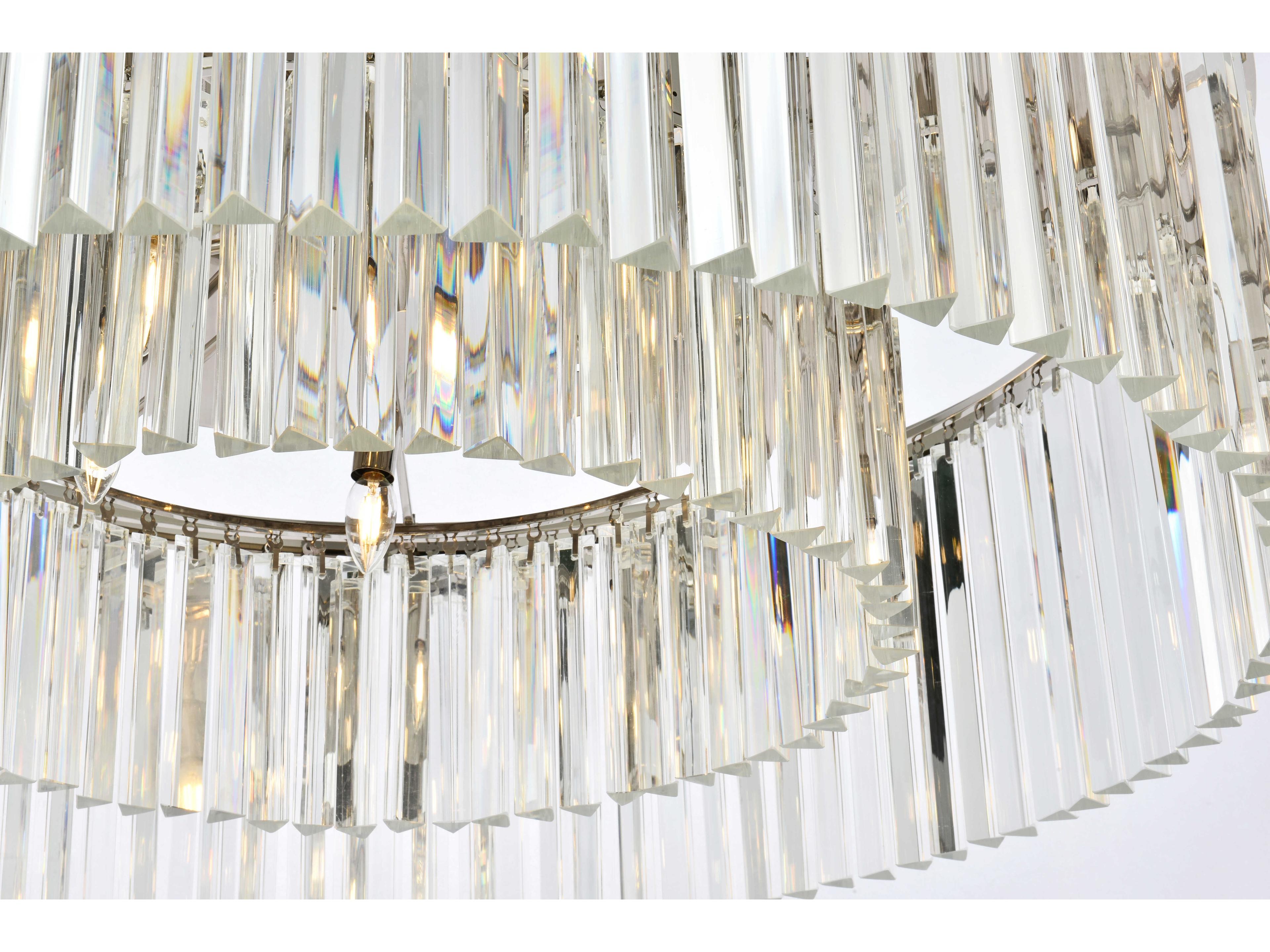 Elegant Lighting Sydney 10-Light Polished Nickel Clear Crystal Drum Flush Mount