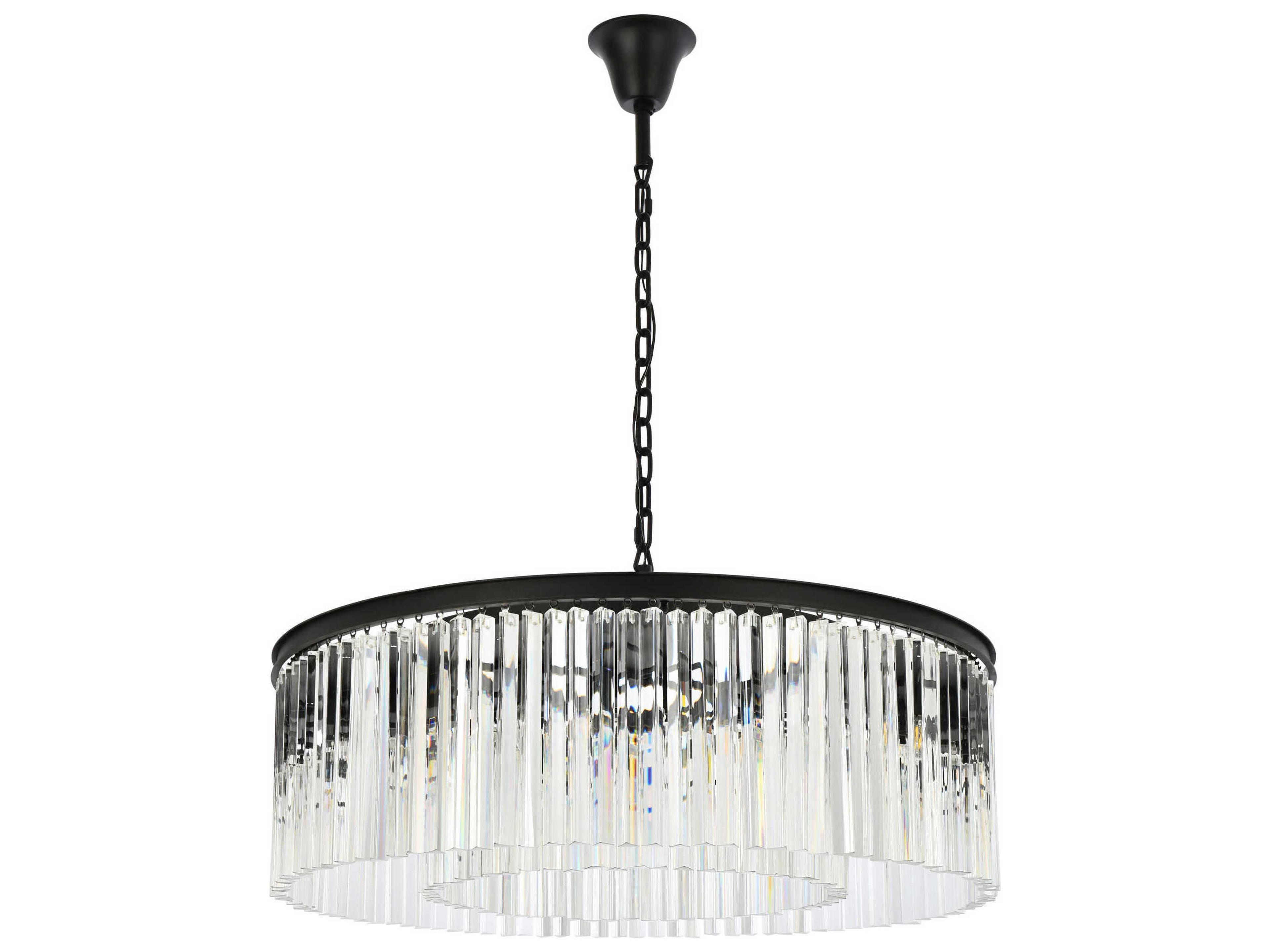 Elegant Lighting Sydney 10-Light Matte Black Clear Crystal Drum Pendant